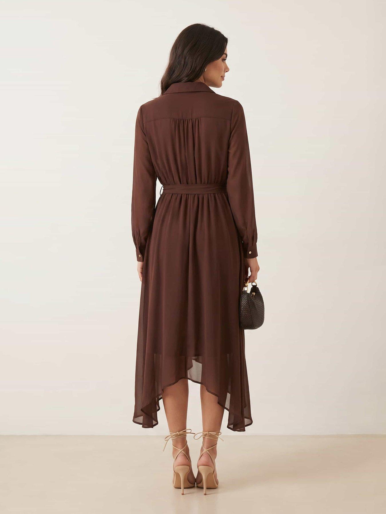 Image 3 of 4 of Style Cheat Hanky Hem Belted Dress - Brown