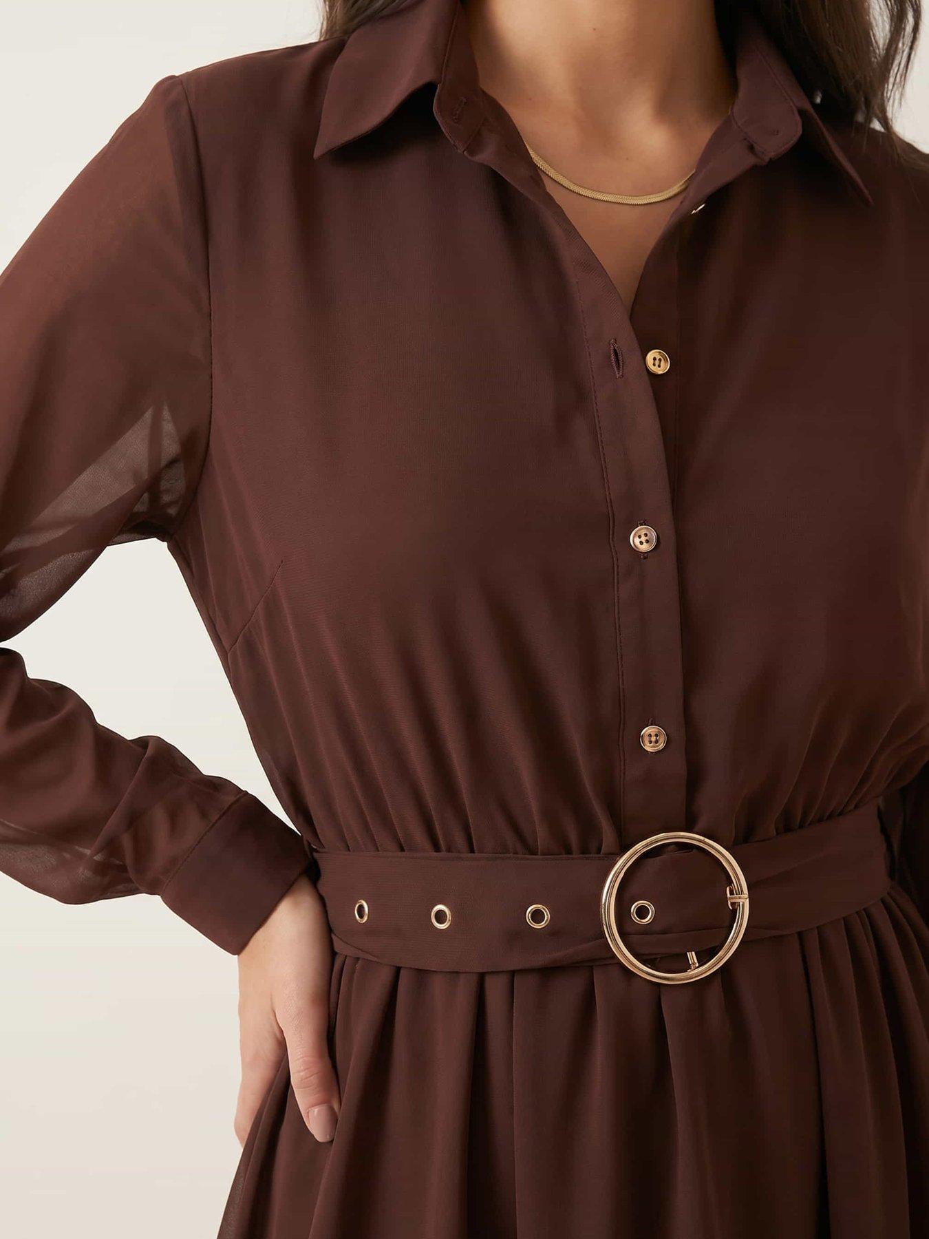 Image 4 of 4 of Style Cheat Hanky Hem Belted Dress - Brown