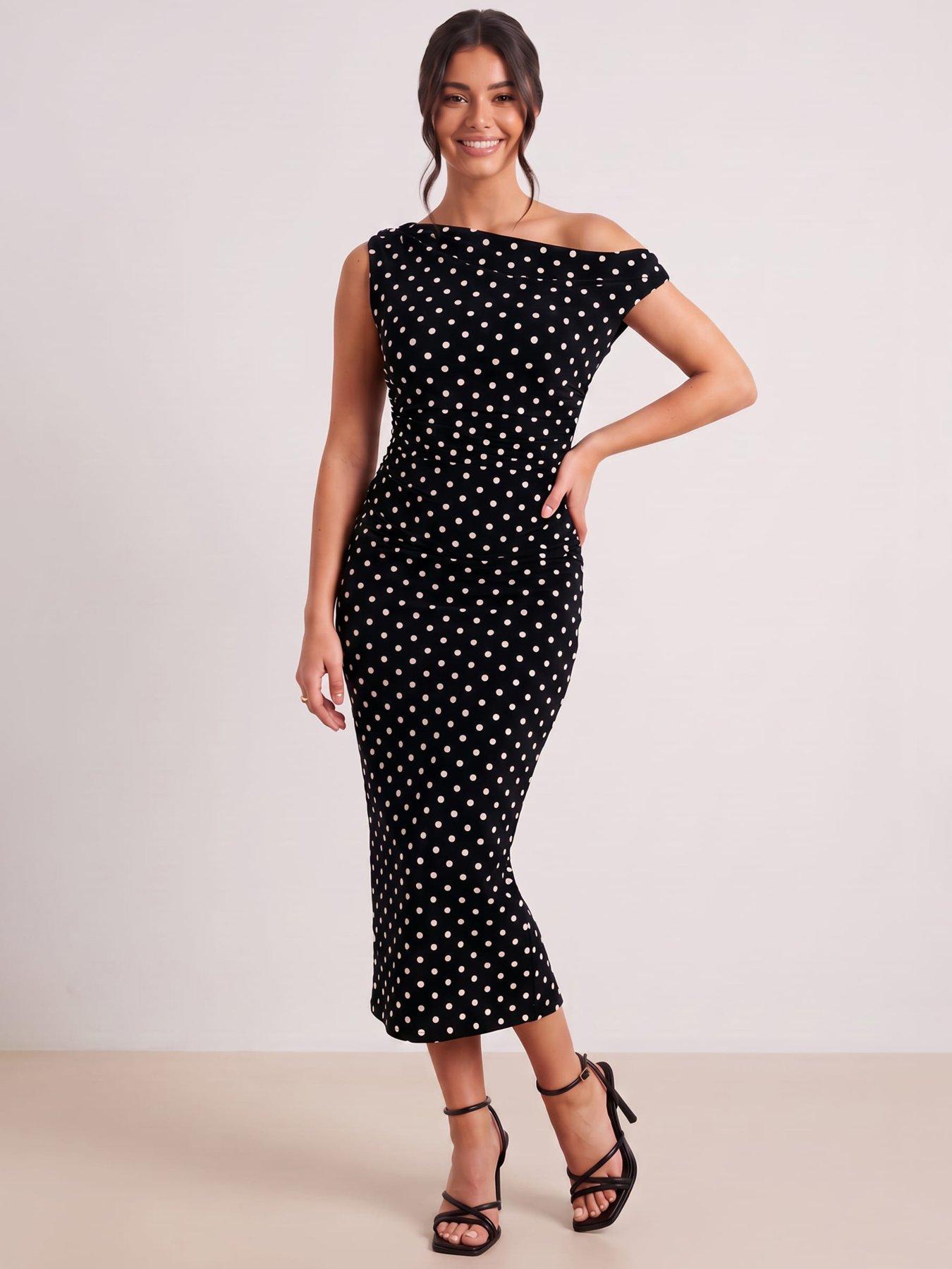 Image 2 of 4 of Style Cheat Asymmetric Ruched Spot Dress - Black
