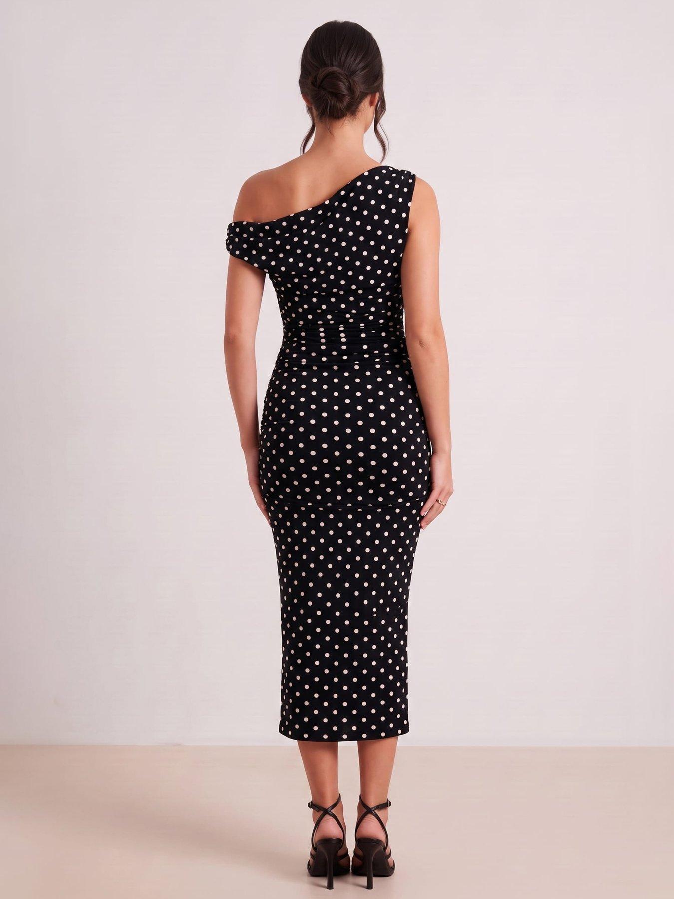 Image 3 of 4 of Style Cheat Asymmetric Ruched Spot Dress - Black