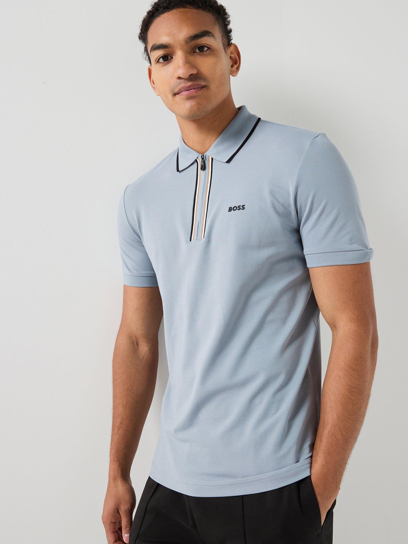BOSS Philix 1/4 Zip Polo Shirt, Grey, Size M, Men