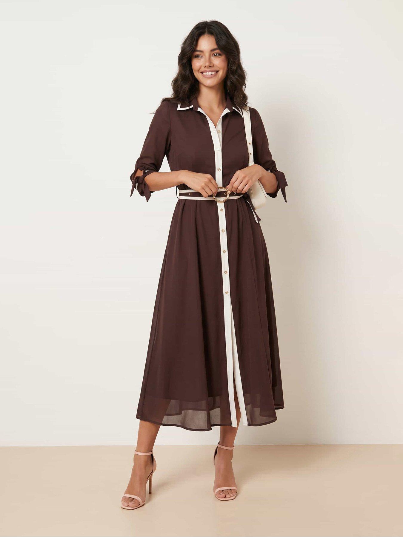 Image 1 of 4 of Style Cheat Tipped Daphne Dress - Brown