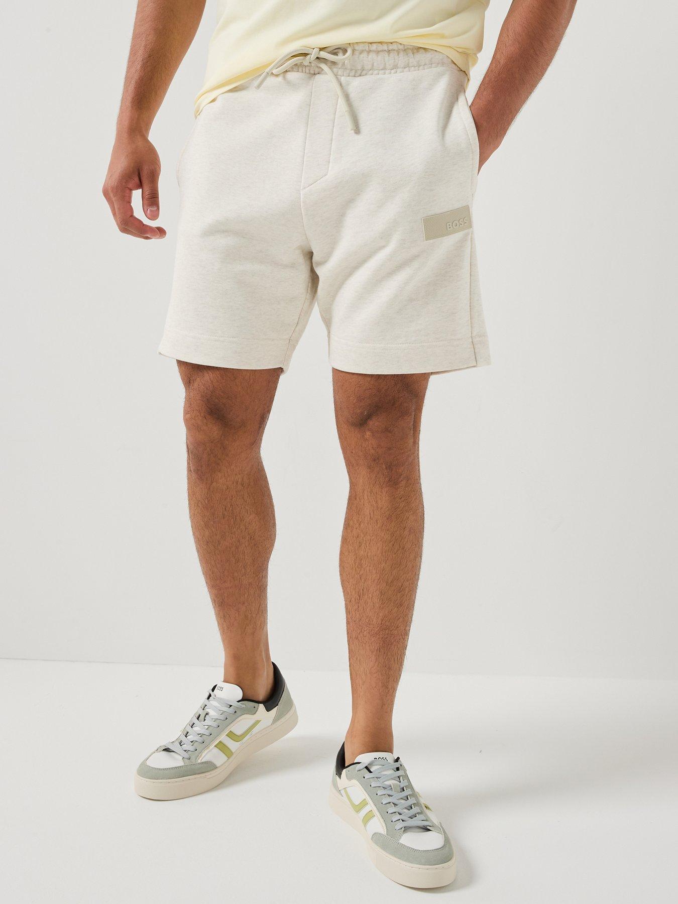 Image 1 of 6 of BOSS Jt Rubber Patch Logo Sweat Shorts - Off White