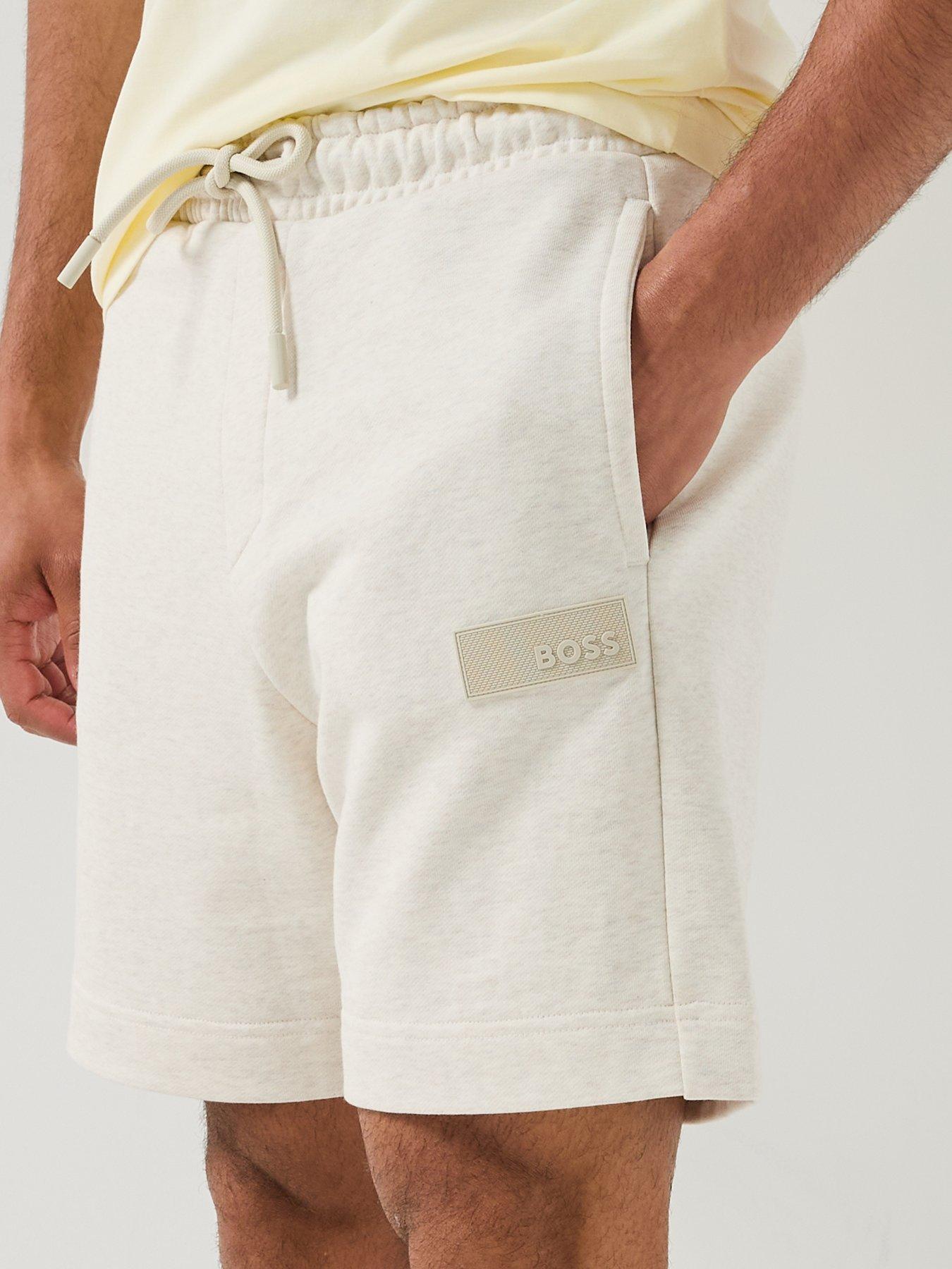 Image 4 of 6 of BOSS Jt Rubber Patch Logo Sweat Shorts - Off White