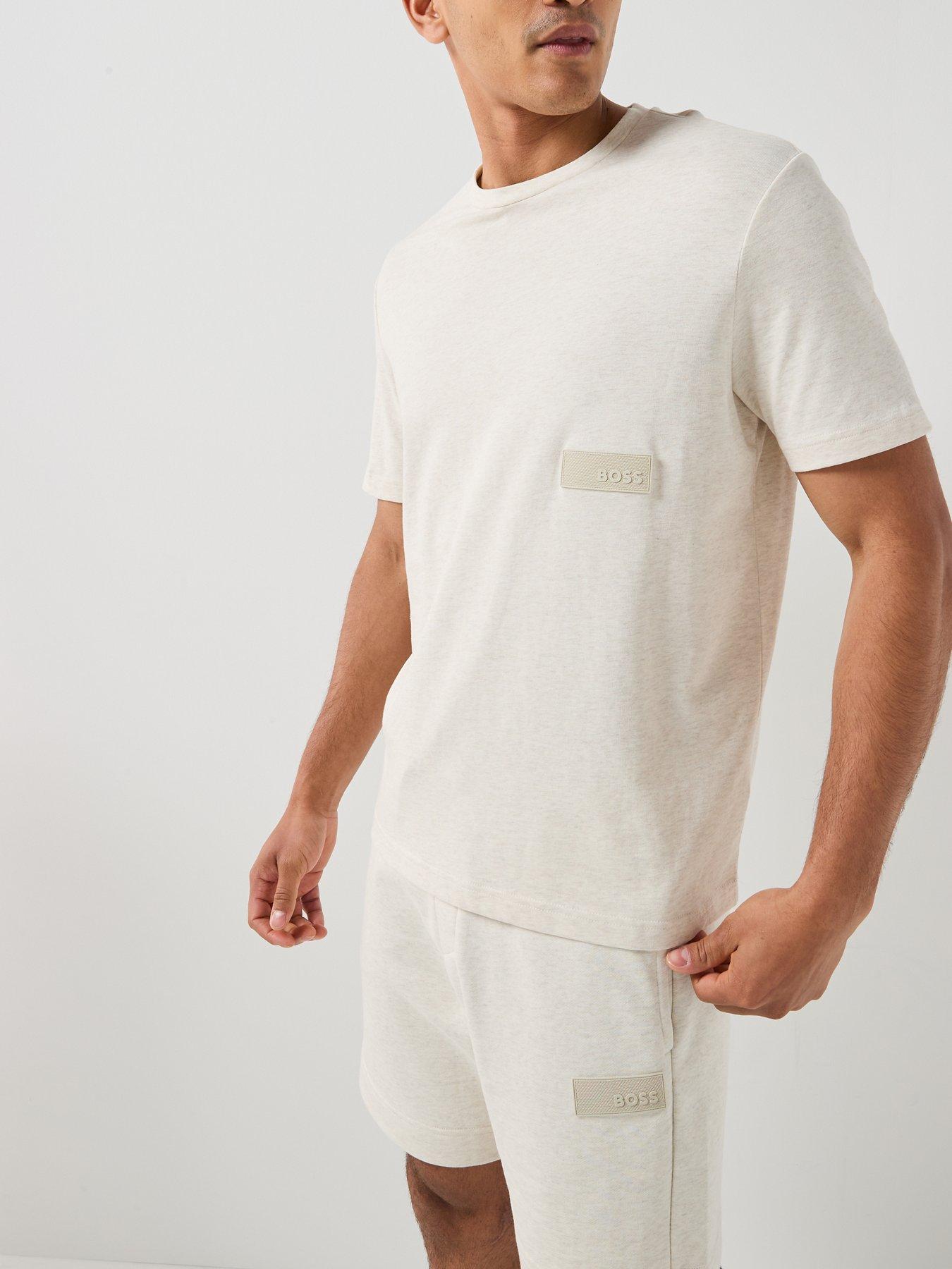Image 6 of 6 of BOSS Jt Rubber Patch Logo Sweat Shorts - Off White