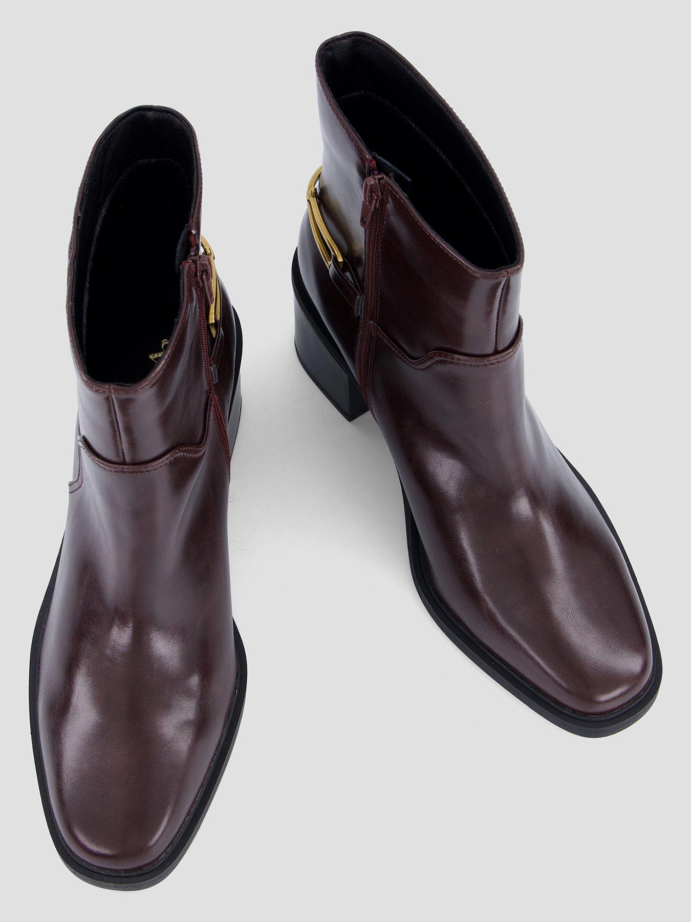 Image 4 of 8 of The Very Collection Womens Block Heel Metal Trim Ankle Boots - Burgundy