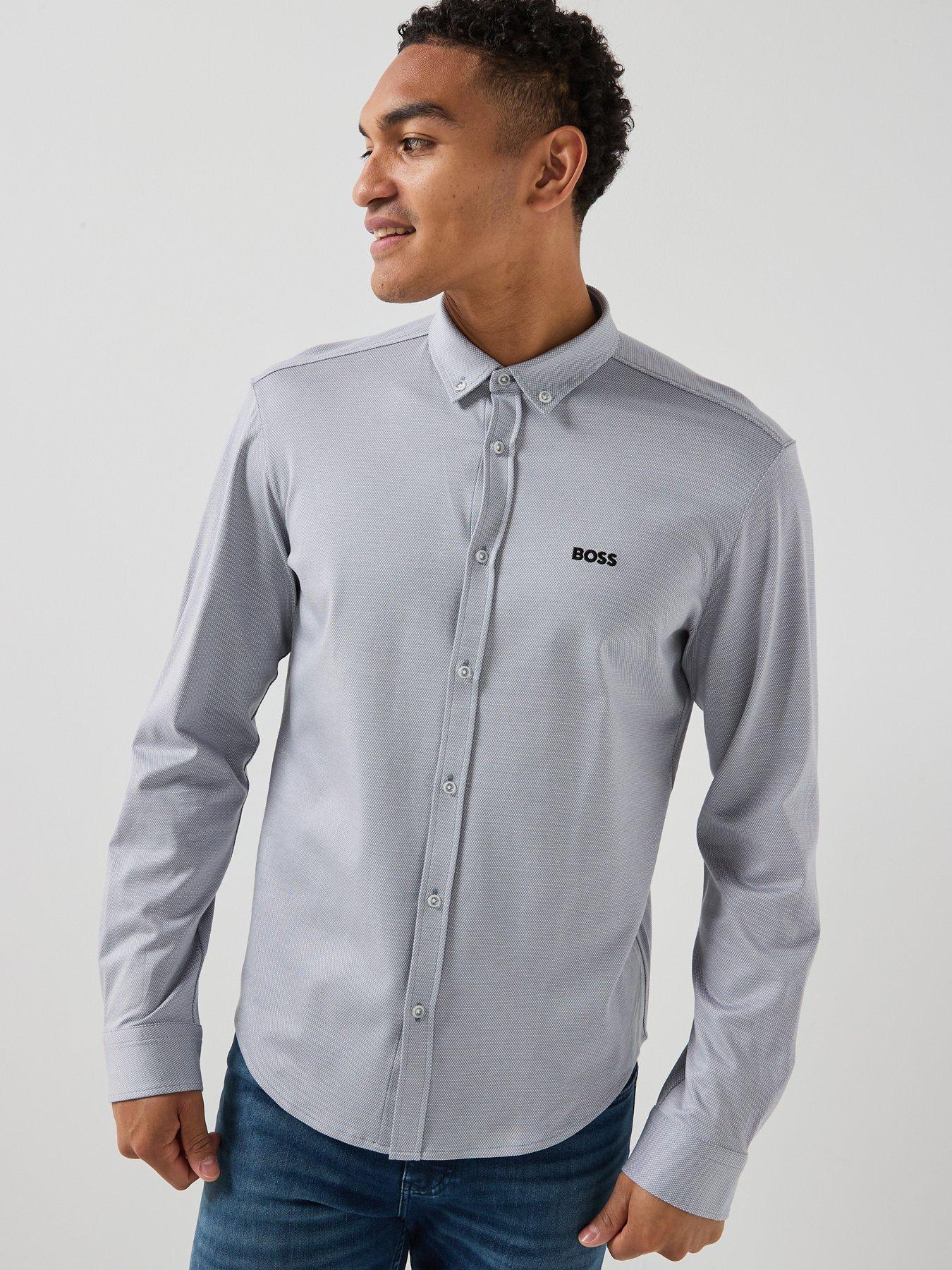 BOSS St_Motion Long Sleeve Regular Fit Shirt, Grey, Size Xl, Men