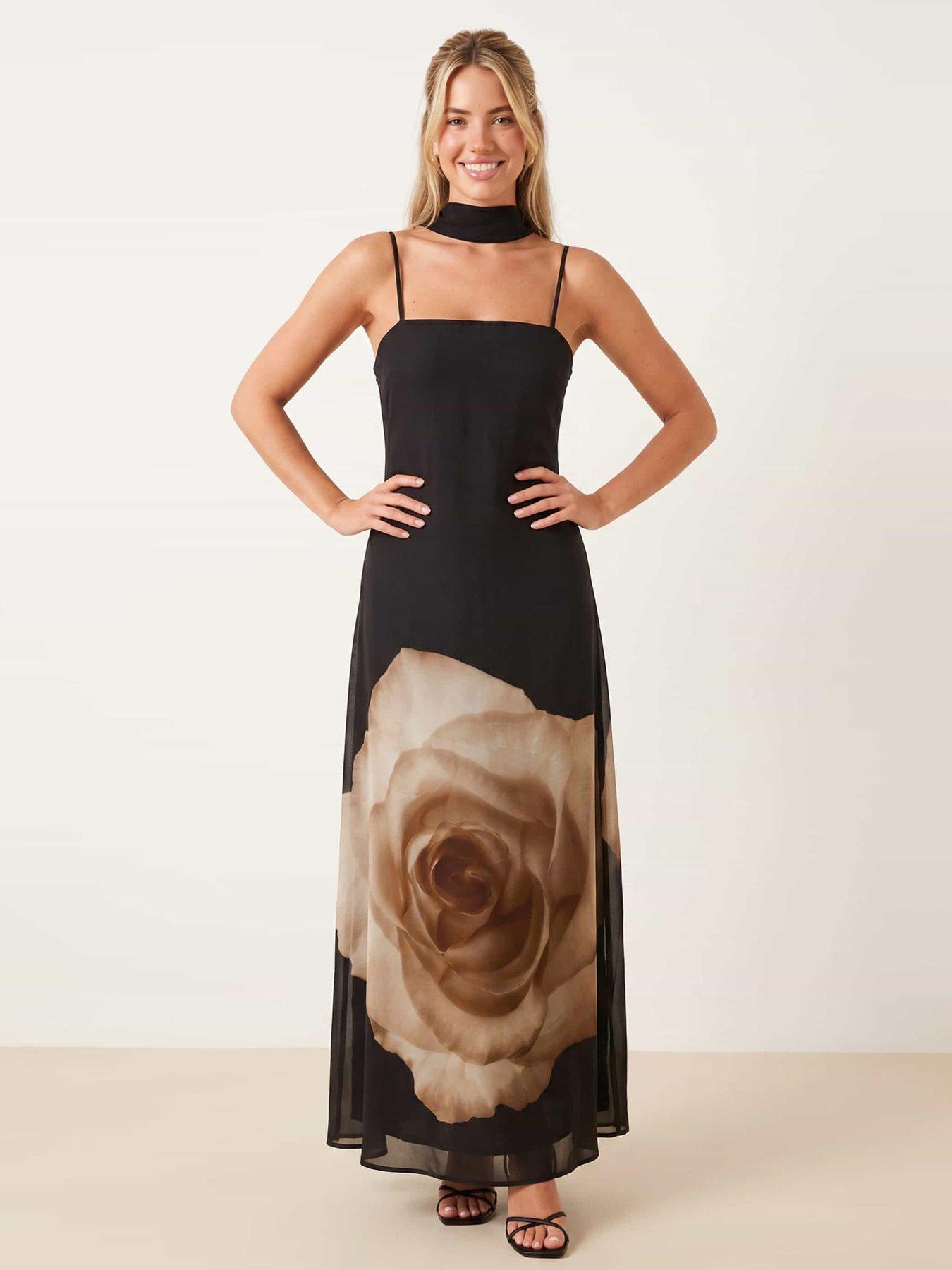 Style Cheat Placement Scarf Print Dress - Black