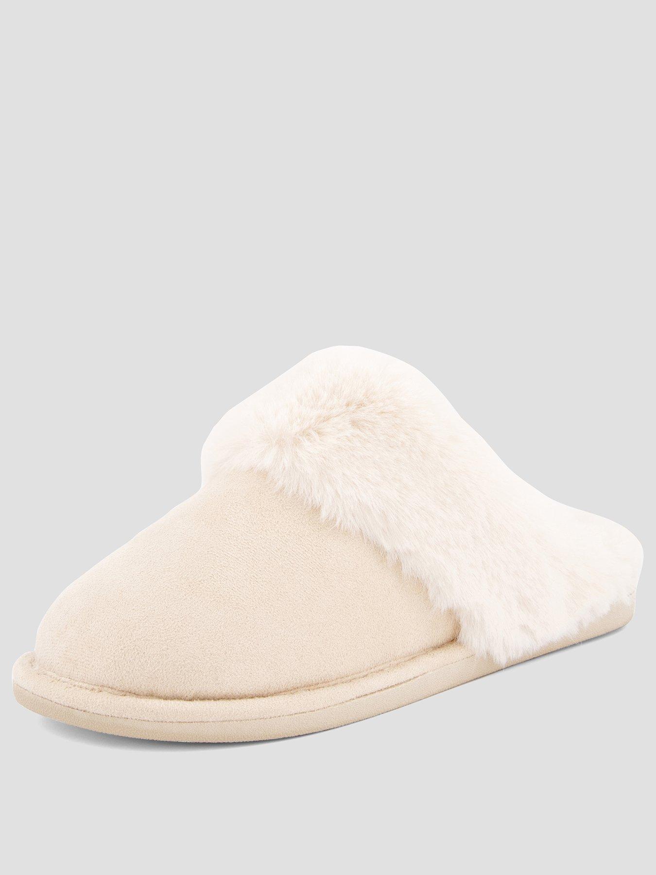 Image 2 of 7 of The Very Collection Suedette Mule Slipper With Faux Fur Trim - Sand