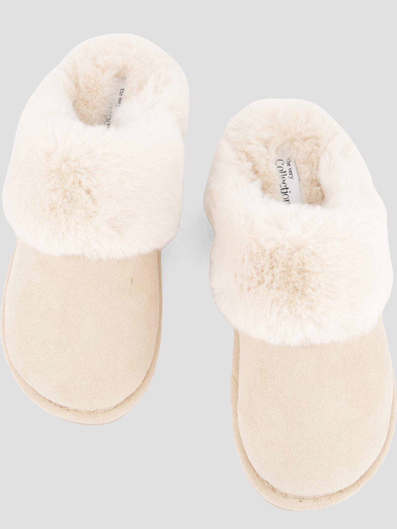 Image 3 of 7 of The Very Collection Suedette Mule Slipper With Faux Fur Trim - Sand