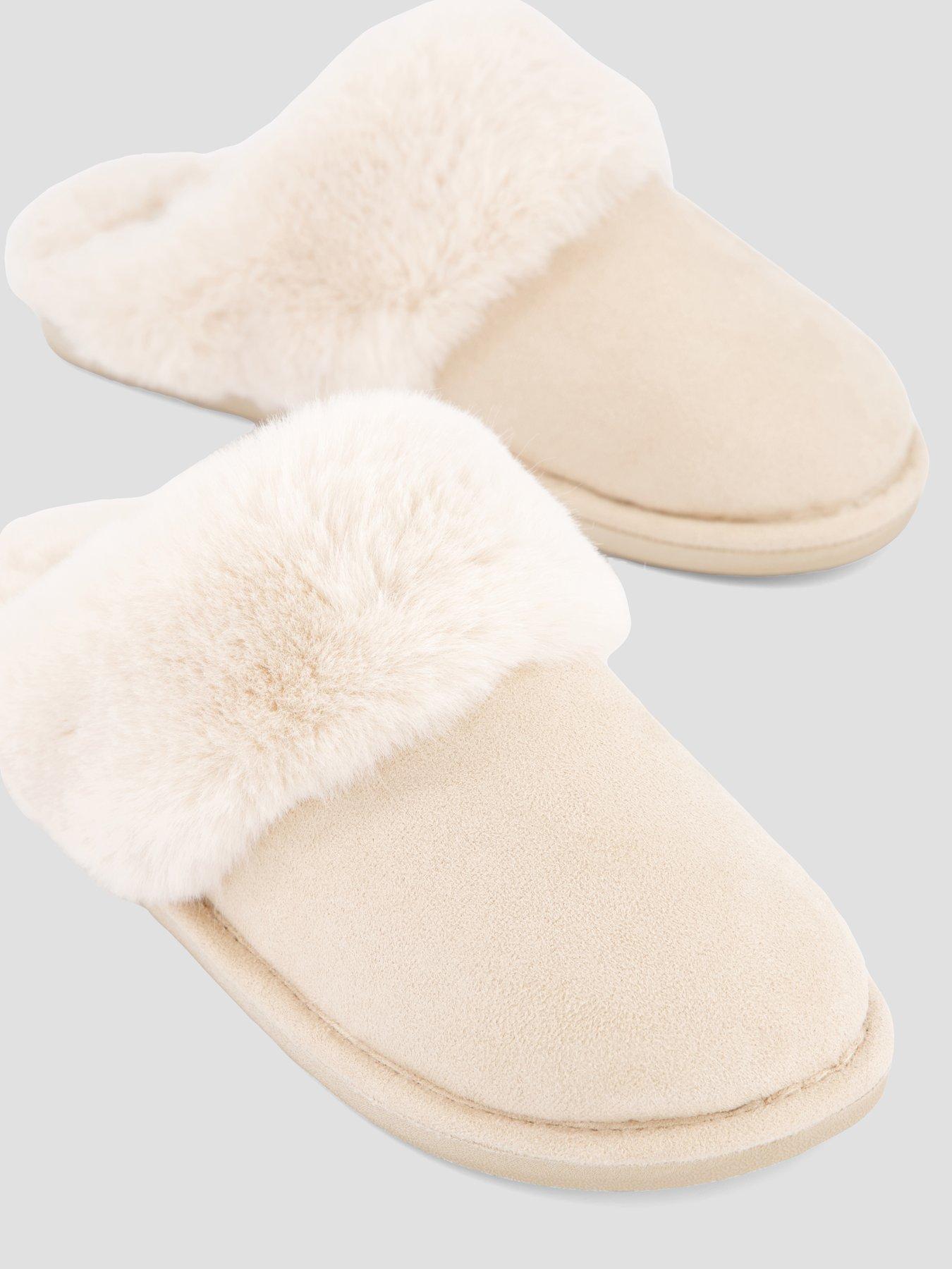 Image 5 of 7 of The Very Collection Suedette Mule Slipper With Faux Fur Trim - Sand