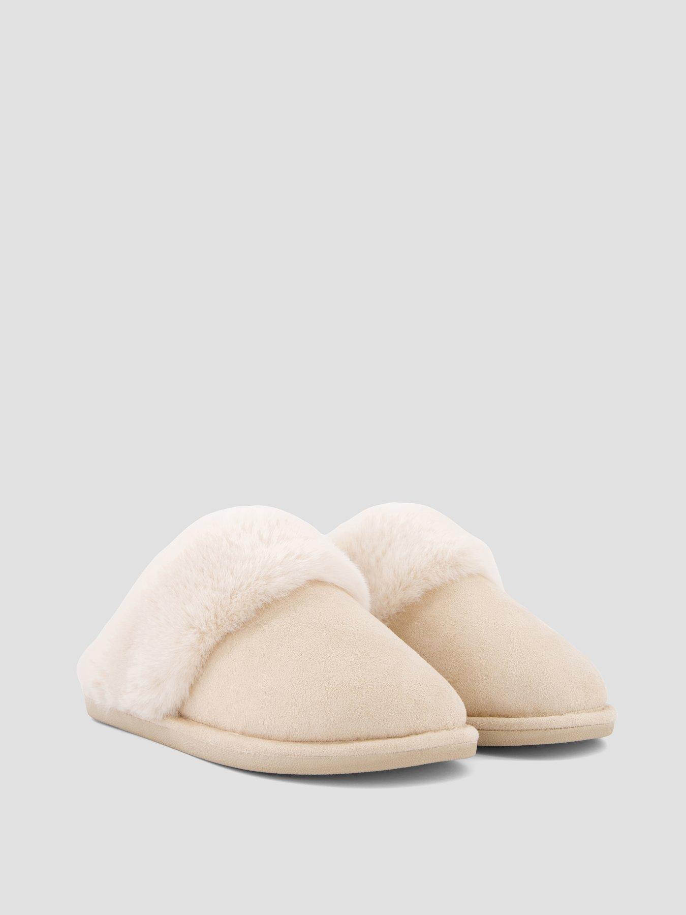 Image 6 of 7 of The Very Collection Suedette Mule Slipper With Faux Fur Trim - Sand