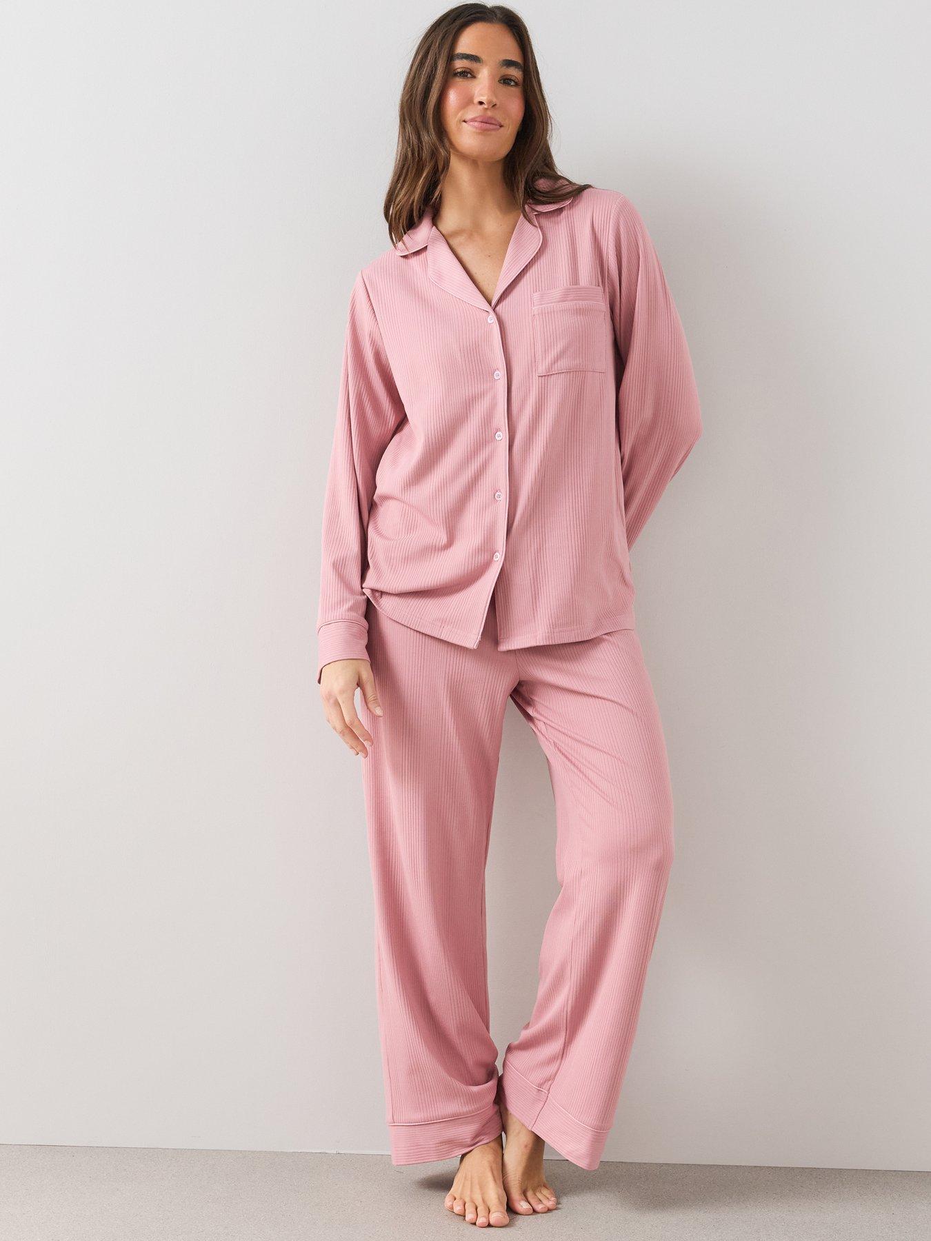 Image 1 of 7 of The Very Collection Soft Touch Jersey Revere Pyjama Set - Pink