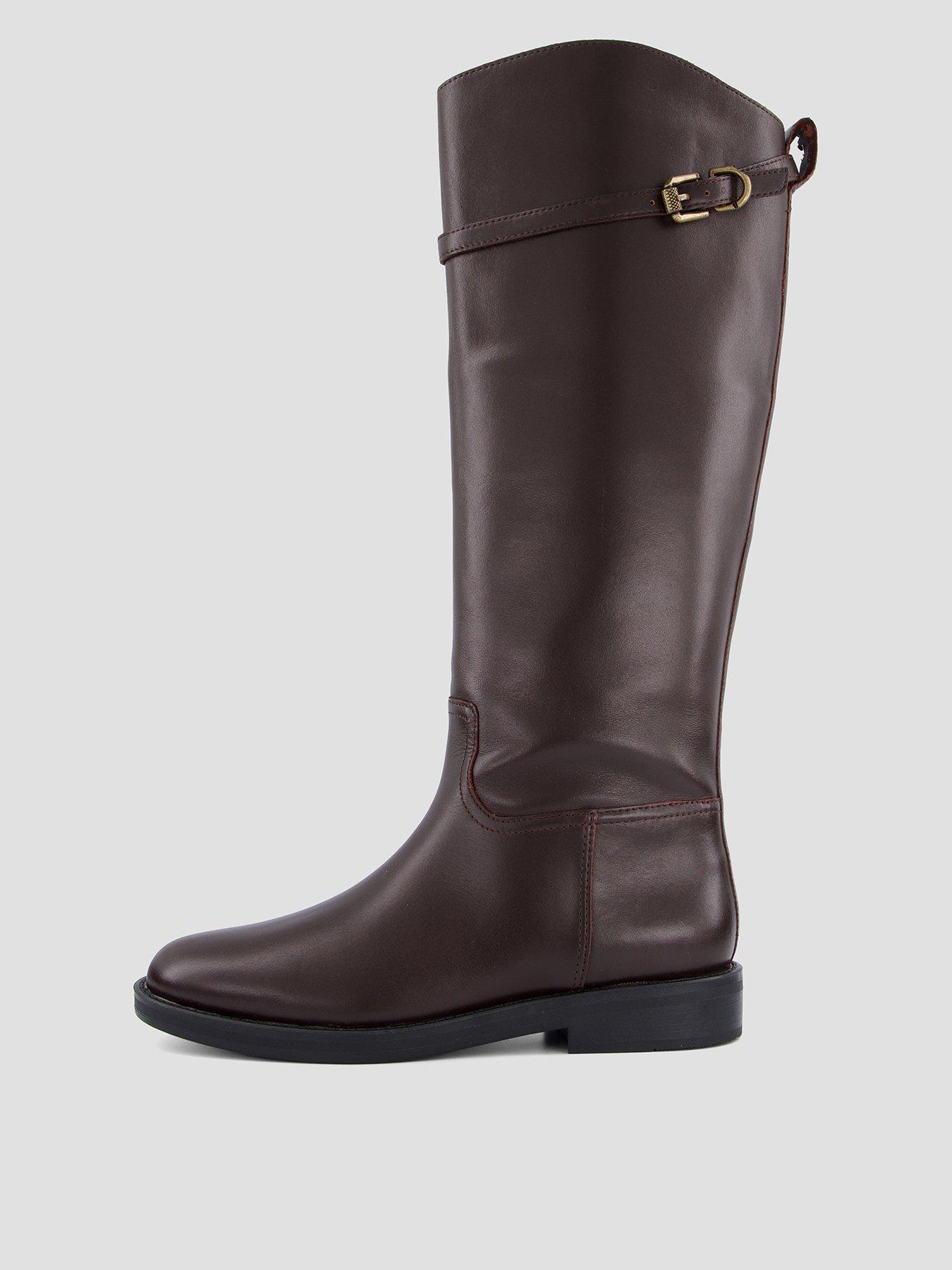 Image 1 of 8 of The Very Collection Womens Buckle Detail Knee-High Suede Riding Boots - Brown