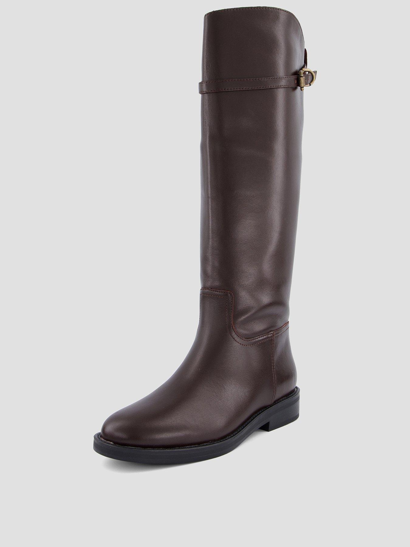Image 2 of 8 of The Very Collection Womens Buckle Detail Knee-High Suede Riding Boots - Brown
