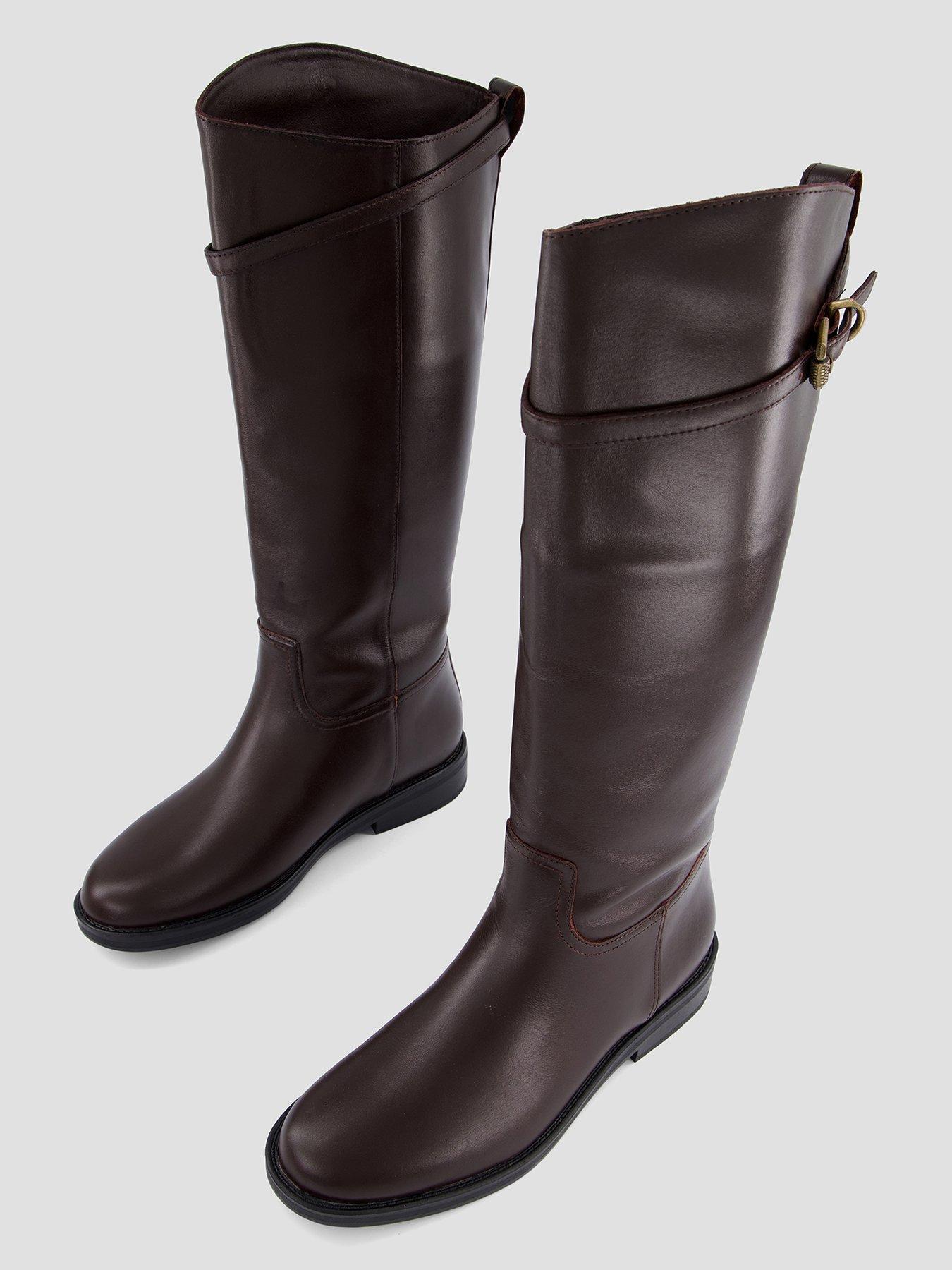 Image 4 of 8 of The Very Collection Womens Buckle Detail Knee-High Suede Riding Boots - Brown