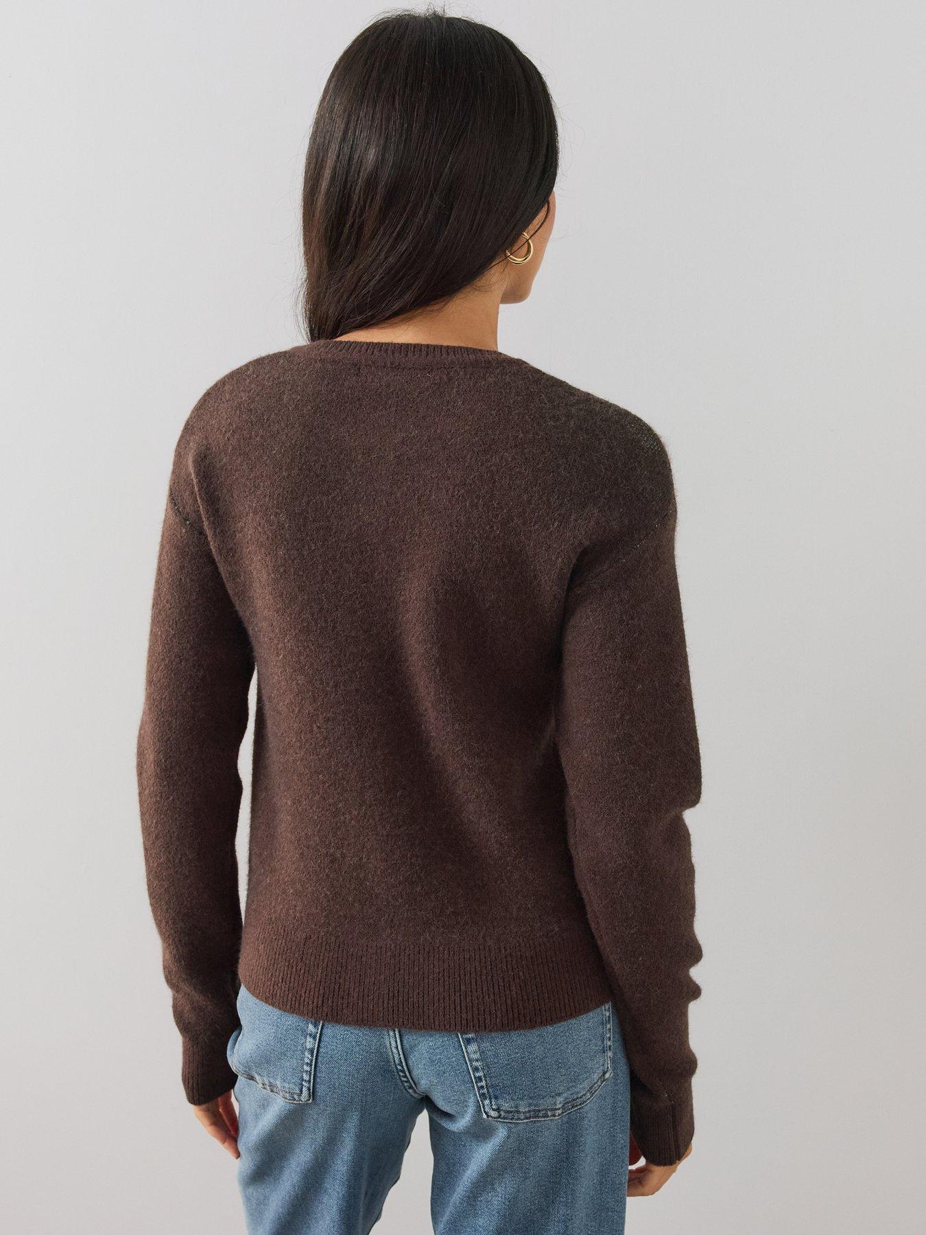 Image 6 of 6 of The Very Collection Womens Argyle Crew Neck Cardigan - Chocolate