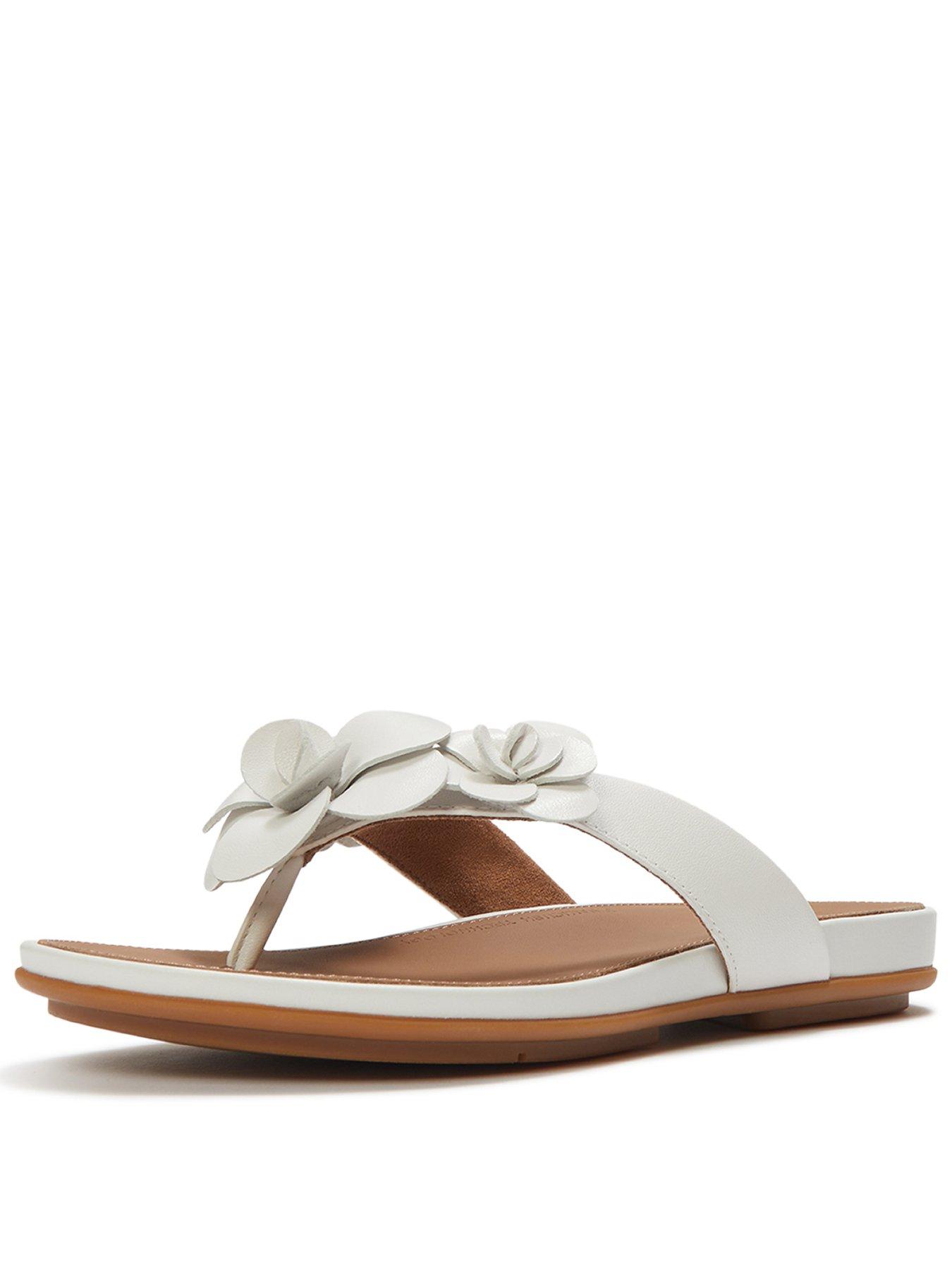 FitFlop Gracie Flower Leather Flip Flops - Urban White