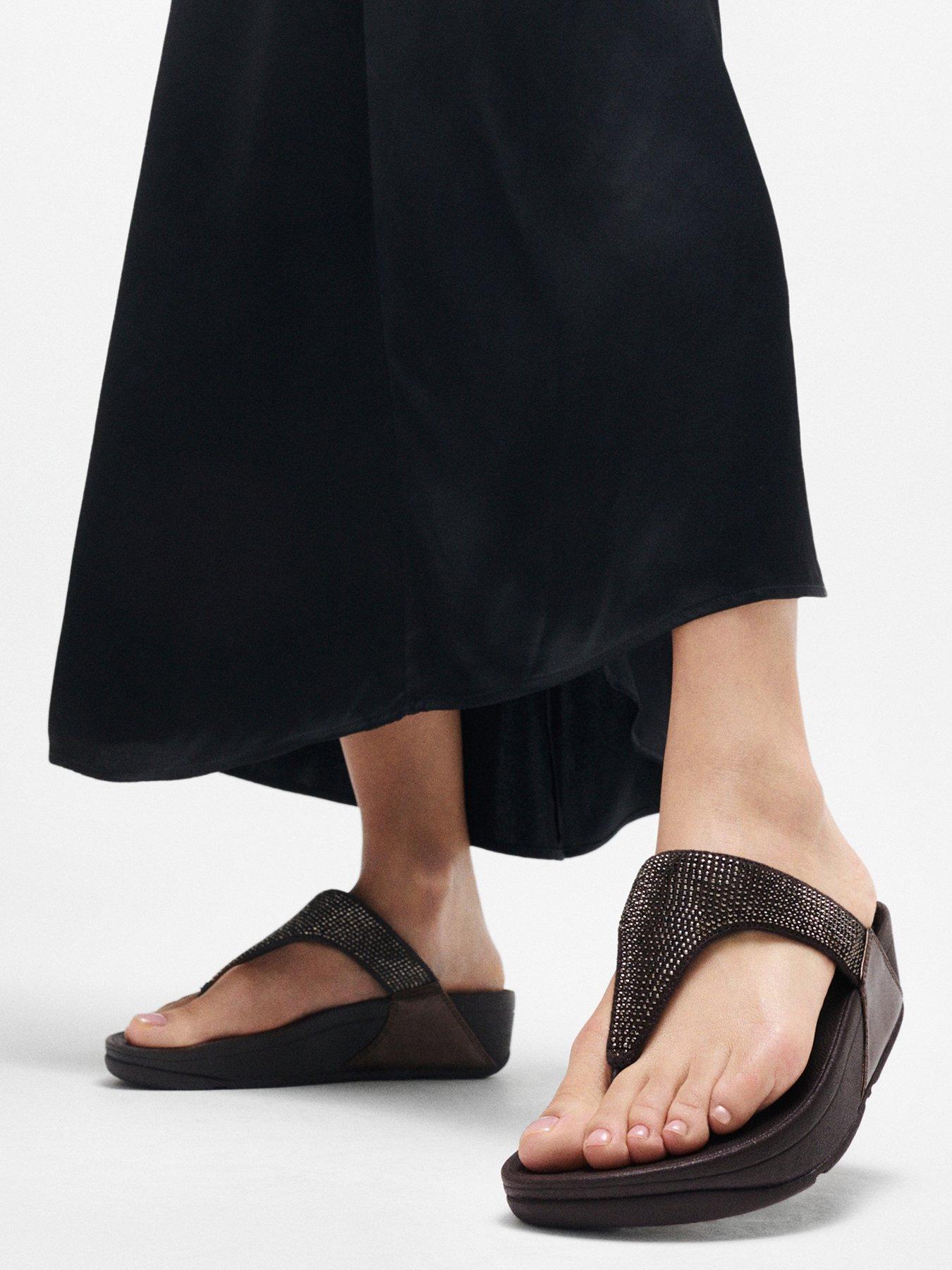 FitFlop Lulu Crystal-Mix Metallic Toe-Post Sandals - Brown