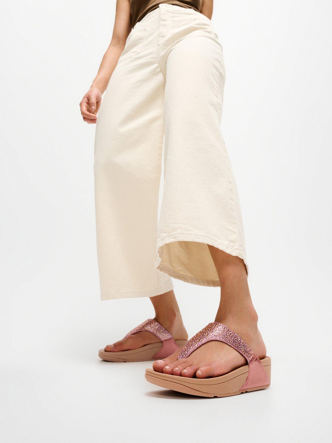 FitFlop Lulu Crystal-Mix Metallic Toe-Post Sandals - Brown