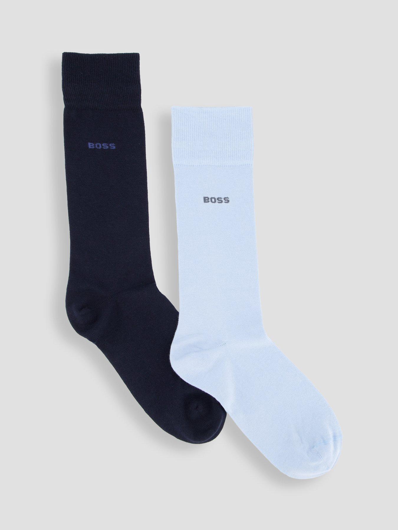 BOSS 2 Pack Small Logo Cotton Crew Socks, Blue, Size 5.5-8, Men