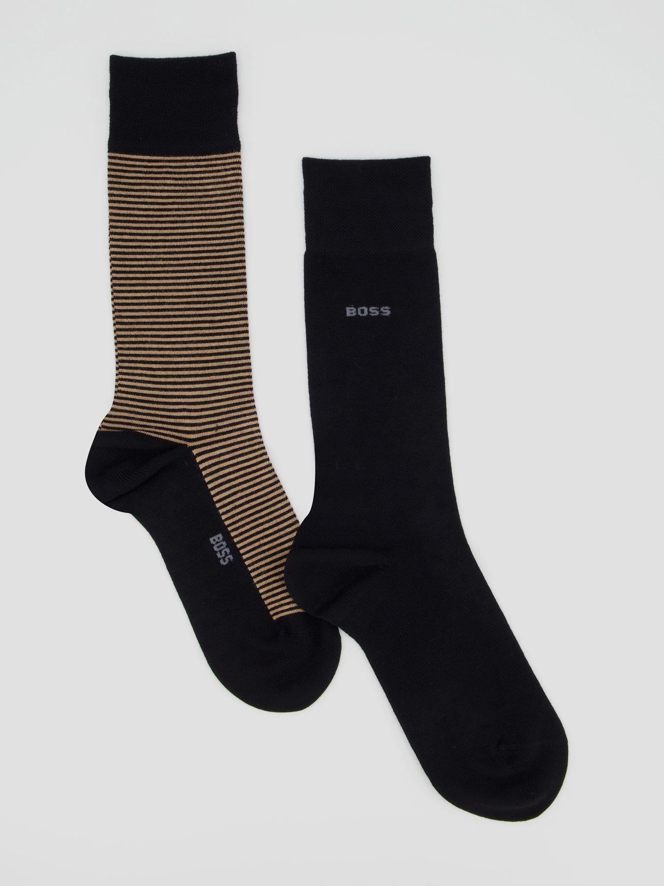 Boss Boss Bodywear 2 Pack Stripe Bamboo Crew Socks - Black