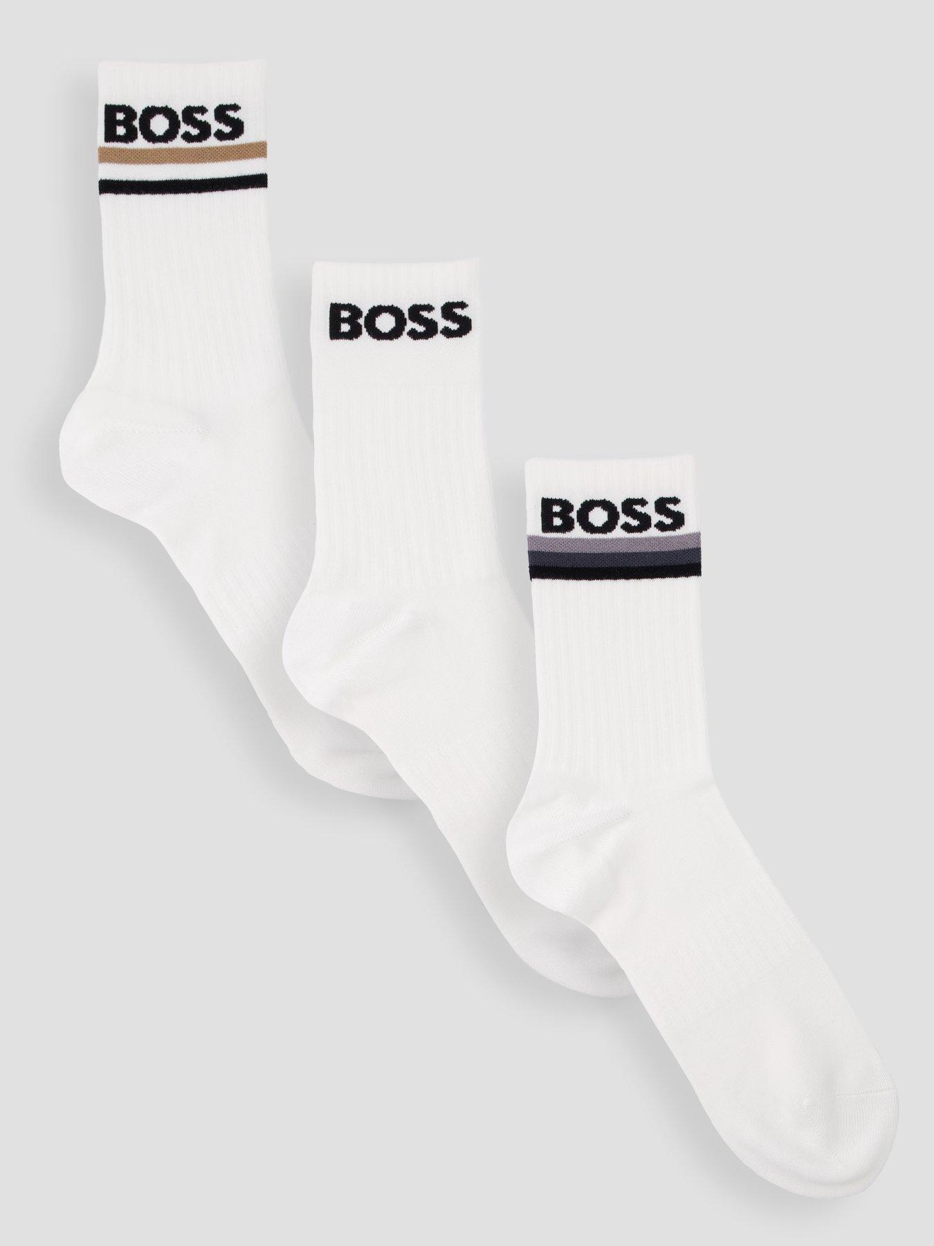 Image 1 of 3 of BOSS Bodywear 3 Pack Piquet Stripe Sports Crew Socks - White