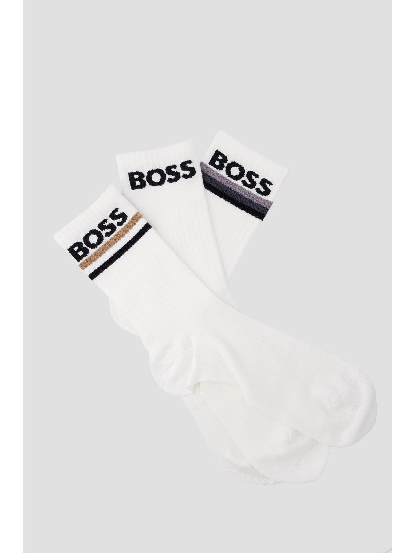 Image 2 of 3 of BOSS Bodywear 3 Pack Piquet Stripe Sports Crew Socks - White