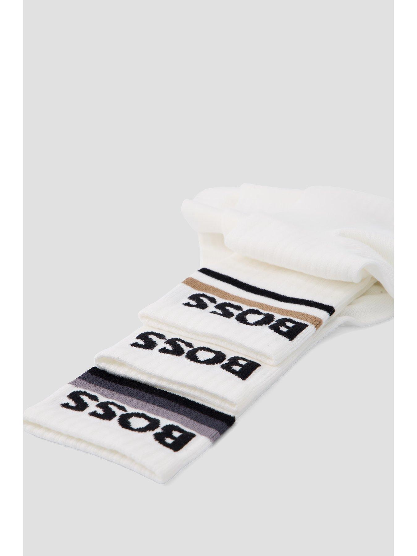 Image 3 of 3 of BOSS Bodywear 3 Pack Piquet Stripe Sports Crew Socks - White