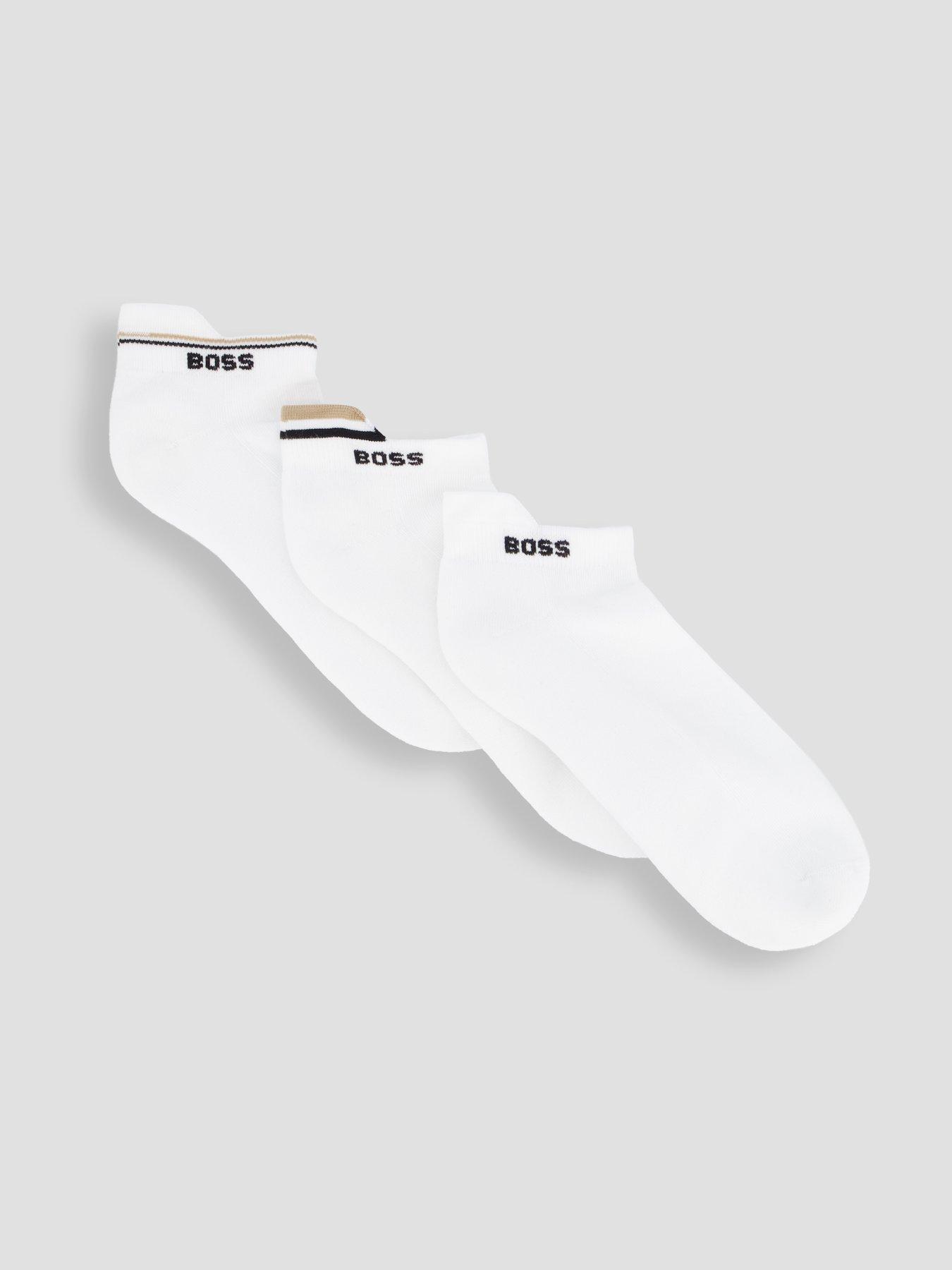 BOSS Bodywear 3 Pack Icon Trainer Socks, White, Size 5.5-8, Men