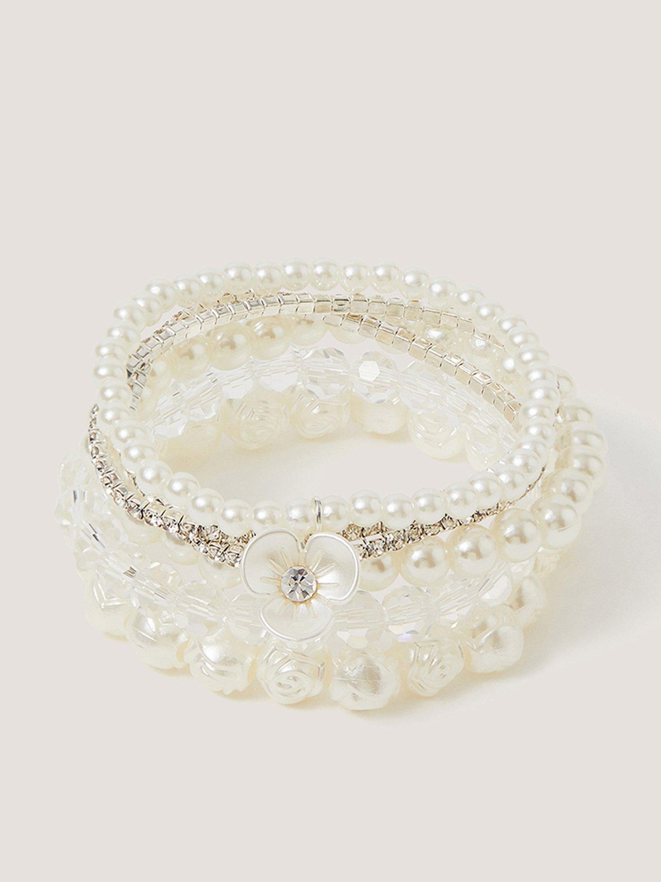 Monsoon Girls 6 Pack Flower Bracelets - Light Cream