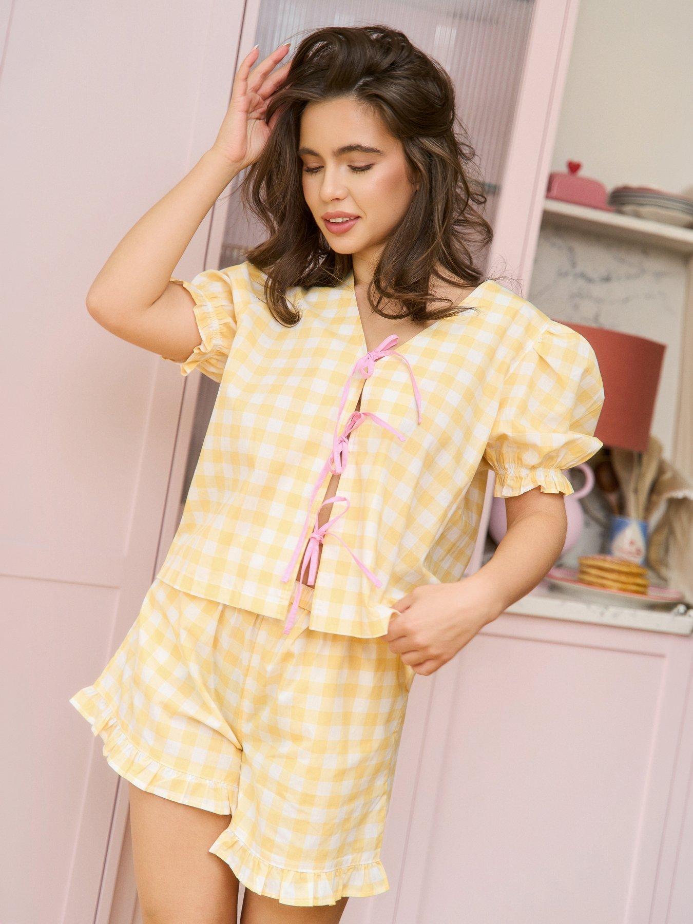 Jim Jam The Label Jim Jam the Label Gingham Tie Shorty Set - Yellow