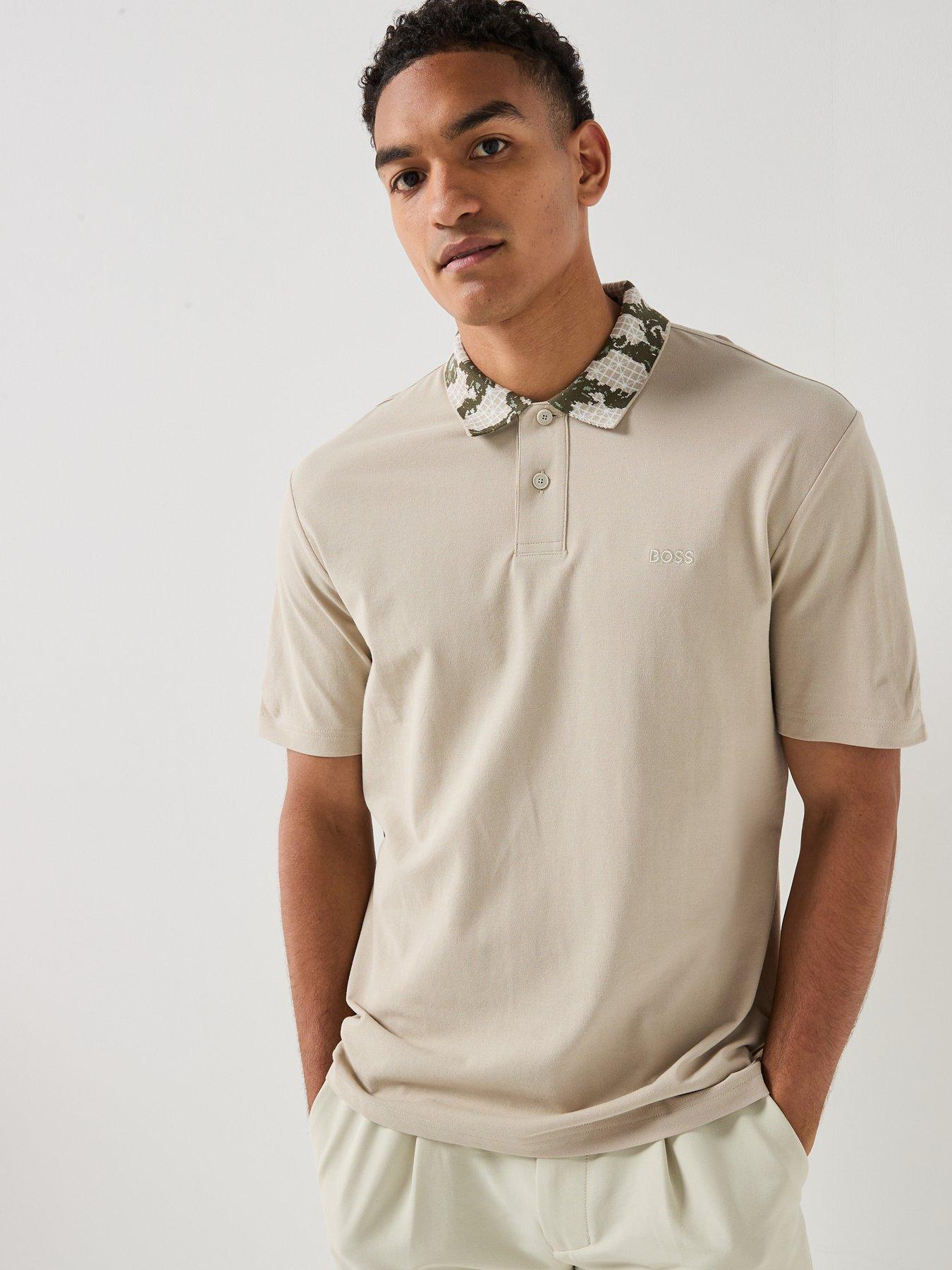 BOSS Pe_Barb Botanical Collar Polo Shirt - Light Beige | Very