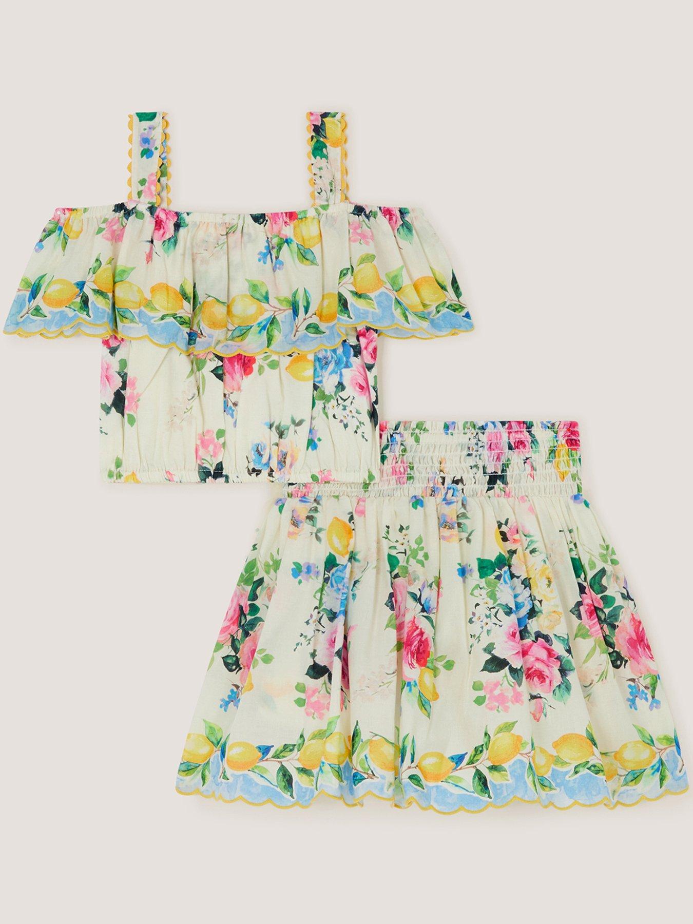 Monsoon Girls Lemon Amalfi Rose Skort Set - White