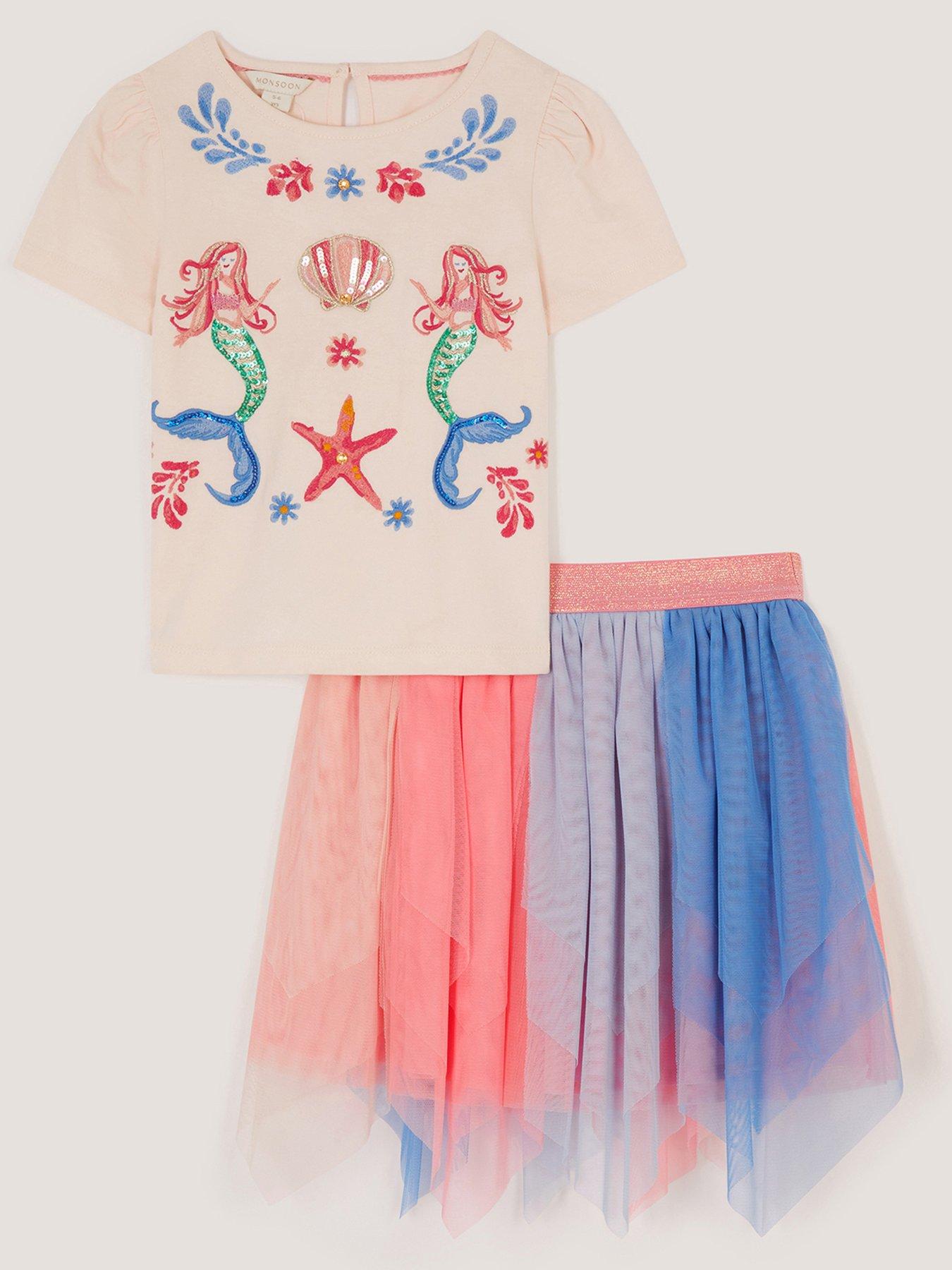 Monsoon Girls Mermaid Top & Disco Hanky Hem Skirt Set