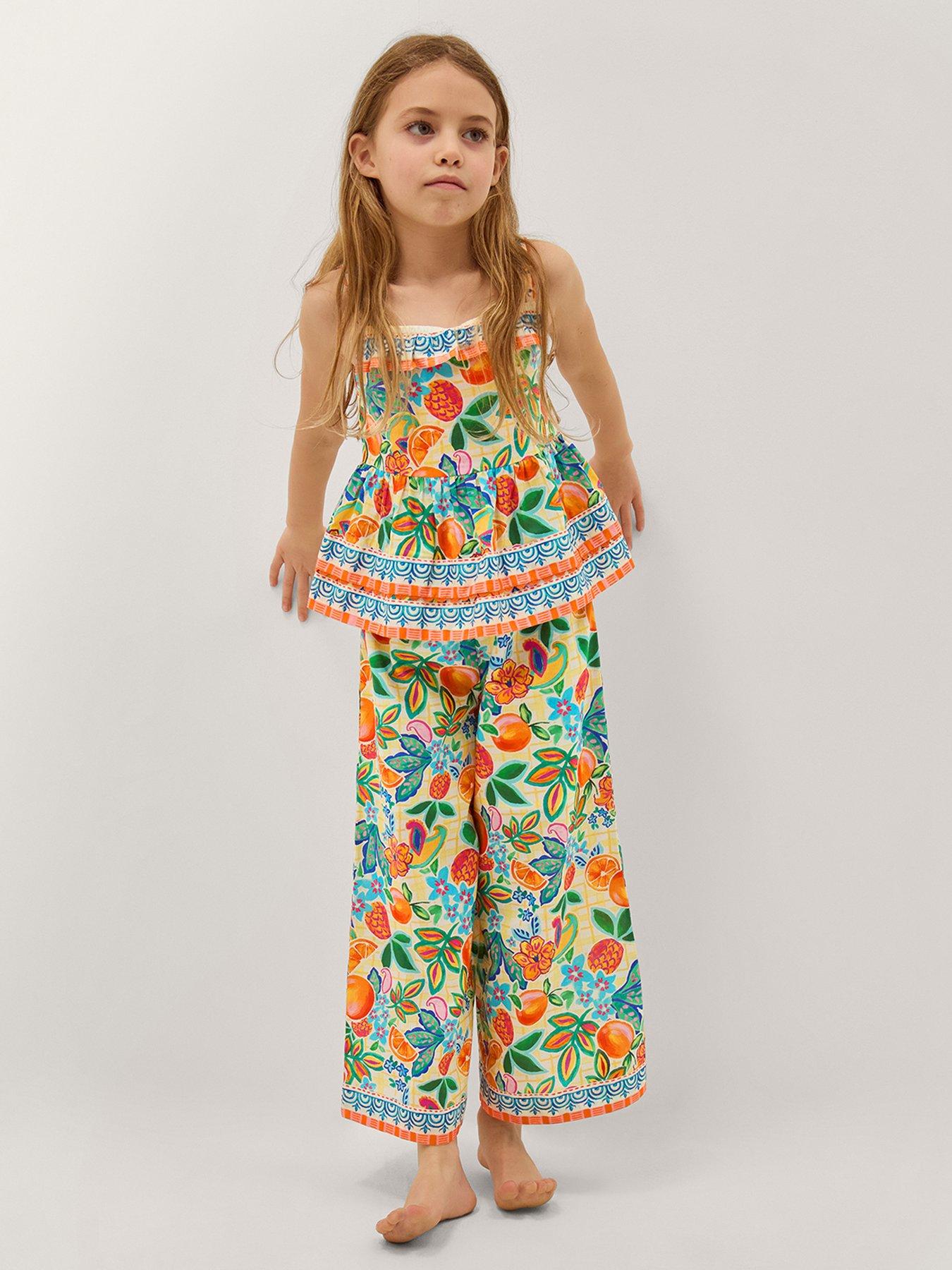 Monsoon Girls Alani Fruit Top & Trouser Set, Yellow, Size Age: 11-12 Years