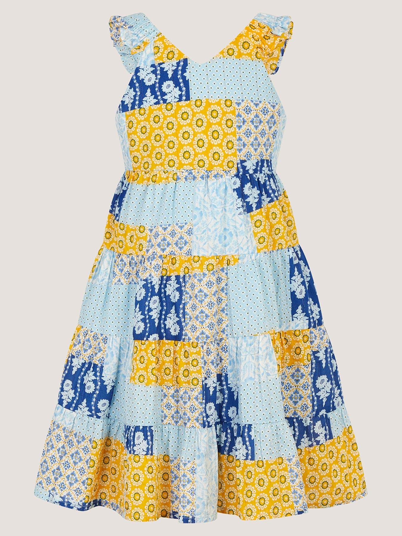 Monsoon Girls Pia Patchwork Print Dress - Blue