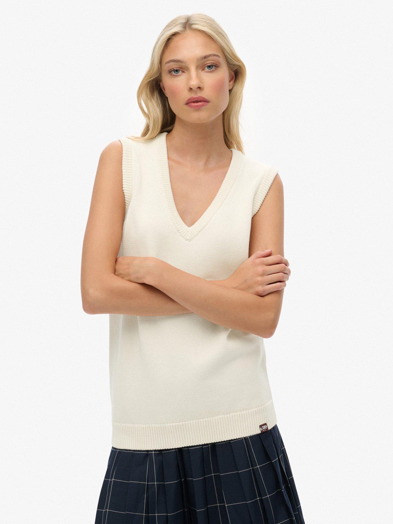 Image 1 of 5 of Superdry Athletic Essentials Knitted Tank Top- Cream