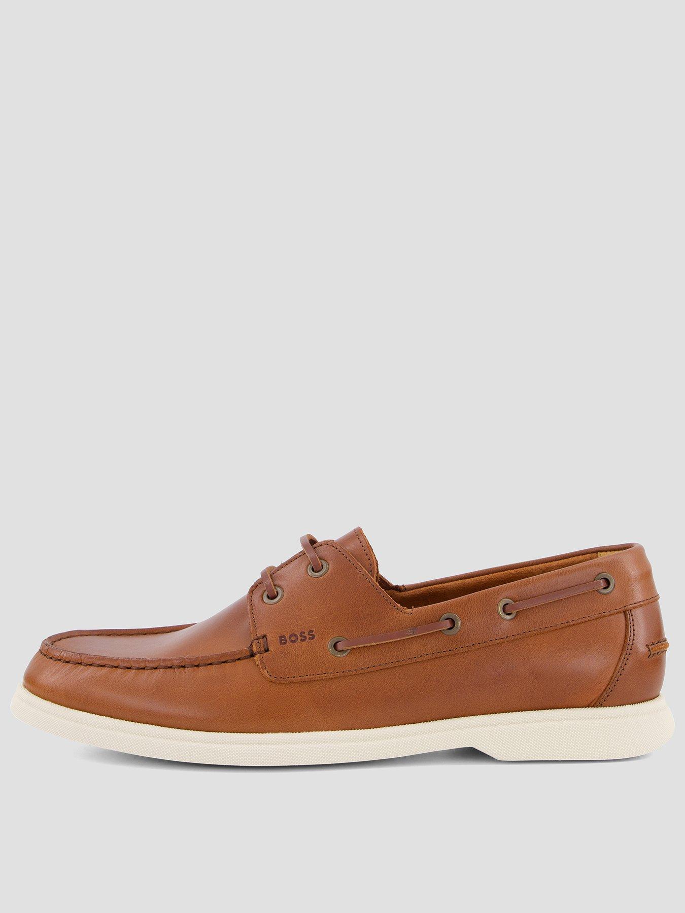 BOSS Sienne Leather Boat Shoes - Brown