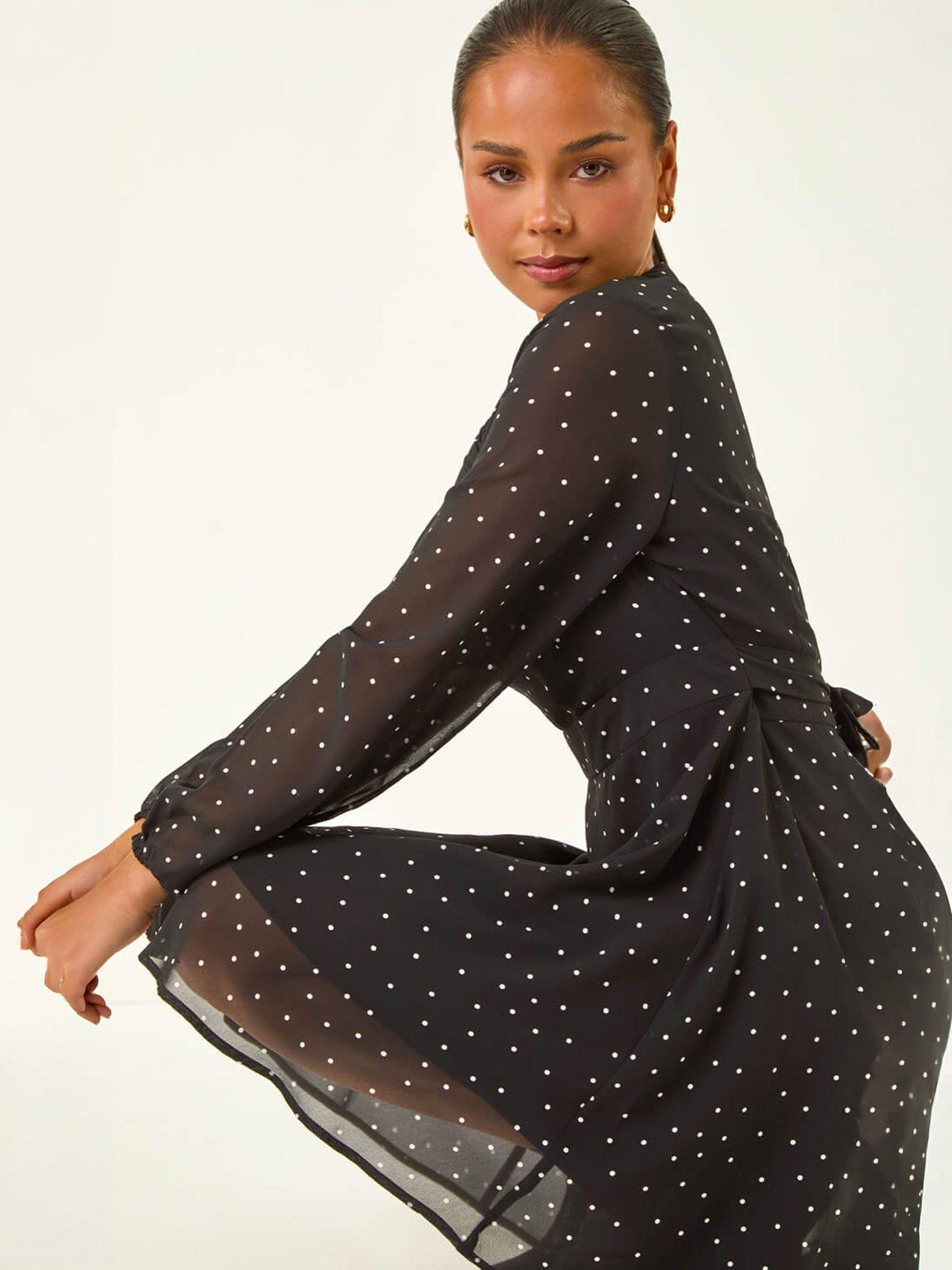 Roman Women's Petite Spot Print Dress in Black | Size: 18 - Image 7