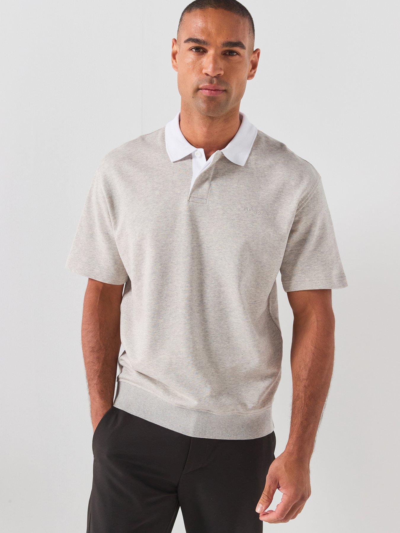 BOSS Boss Pe_edge Jersey Contrast Collar Polo Shirt - Grey