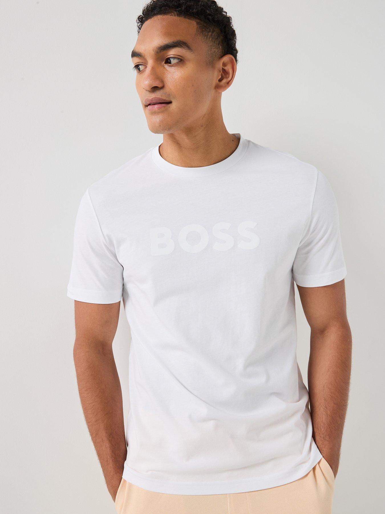 BOSS Te_Logo Central Large Logo T-Shirt, White, Size M, Men
