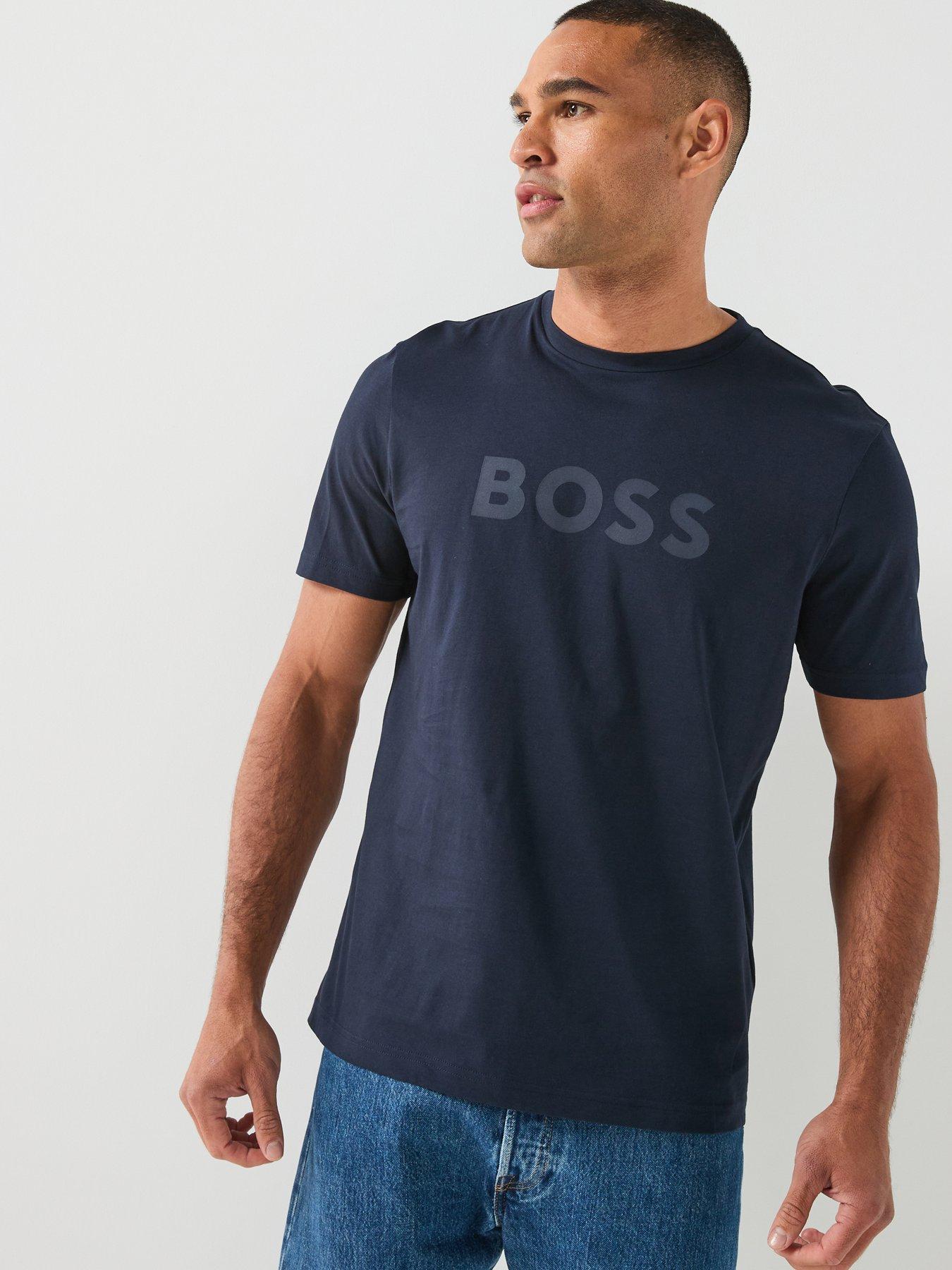 BOSS Regular Logo Tops, Navy, Size L, Men