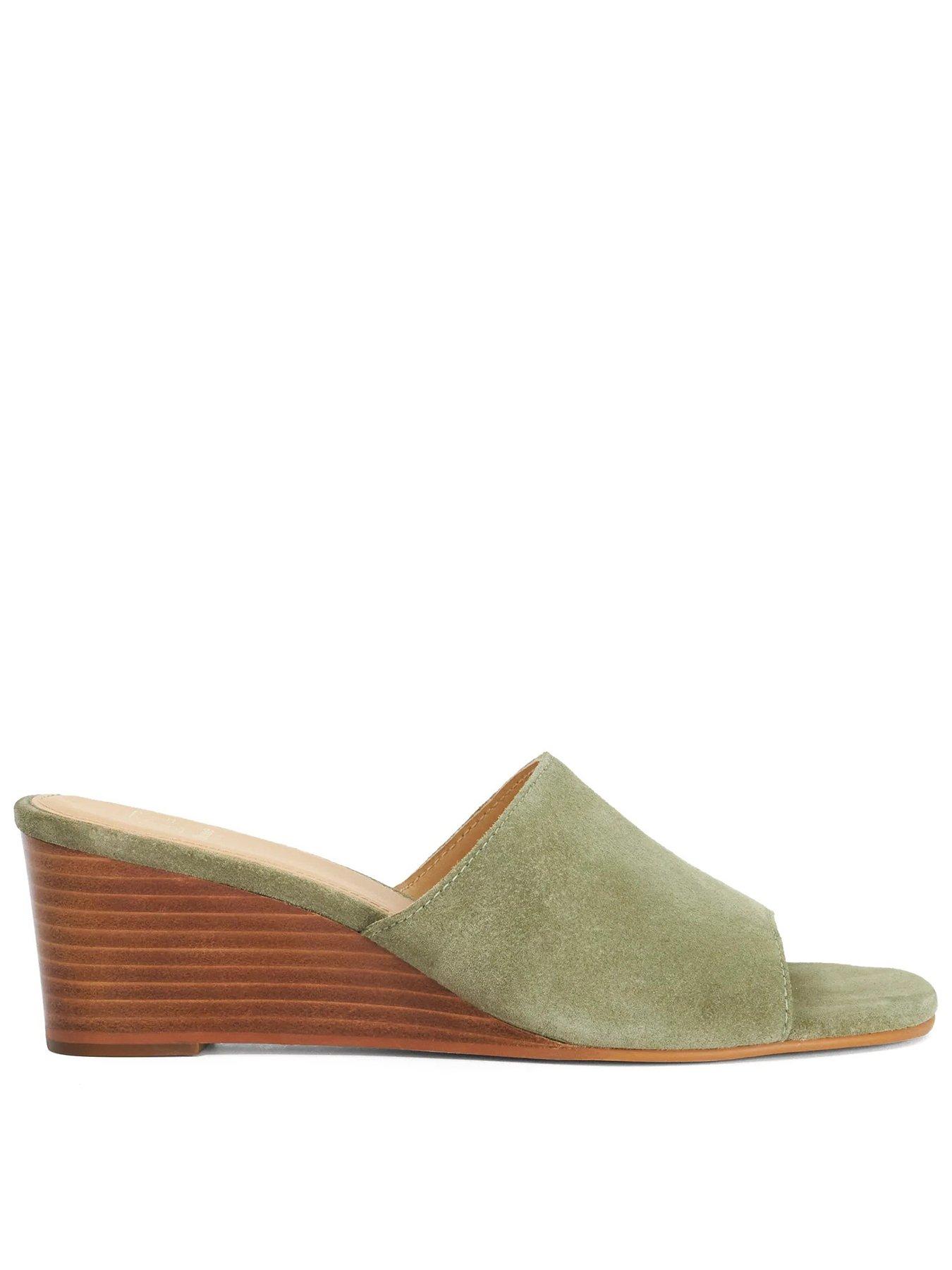 Dune London Kaydee Suede Wedge Mule Sandals - Green