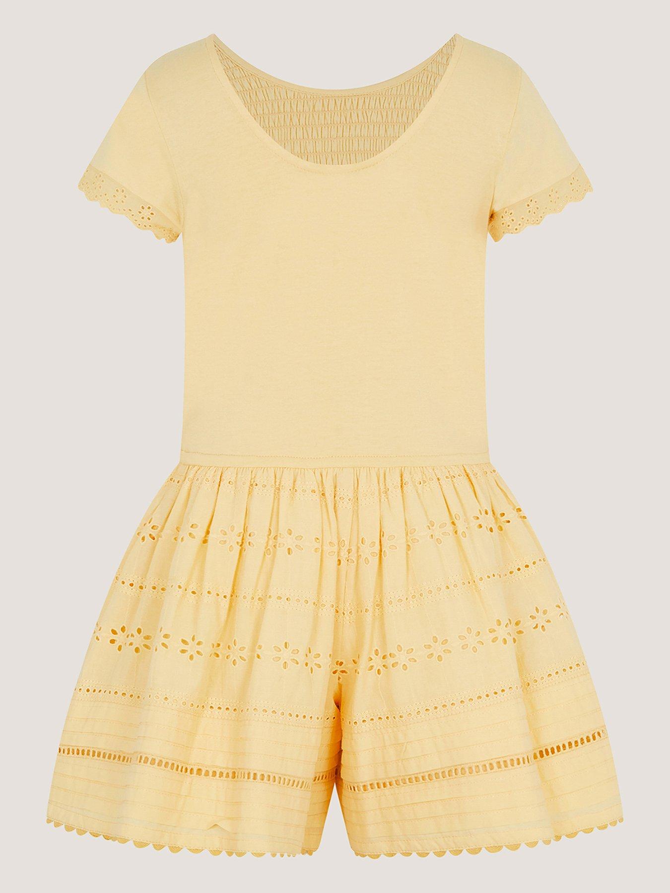 Image 2 of 4 of Monsoon Girls Broiderie Playsuit - Yellow