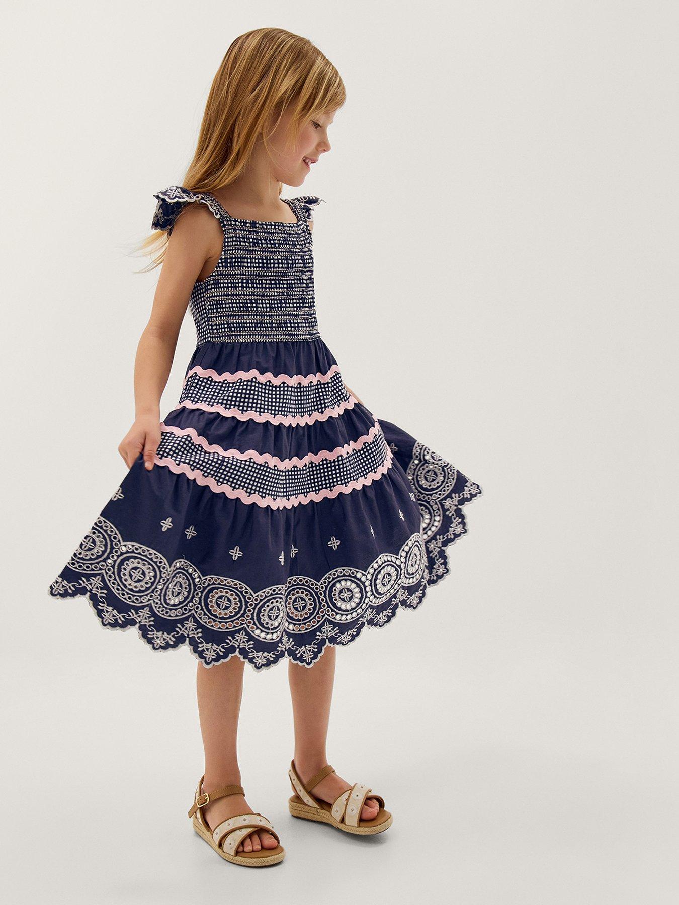 Monsoon Girls Shirred Jersey Dress - Navy