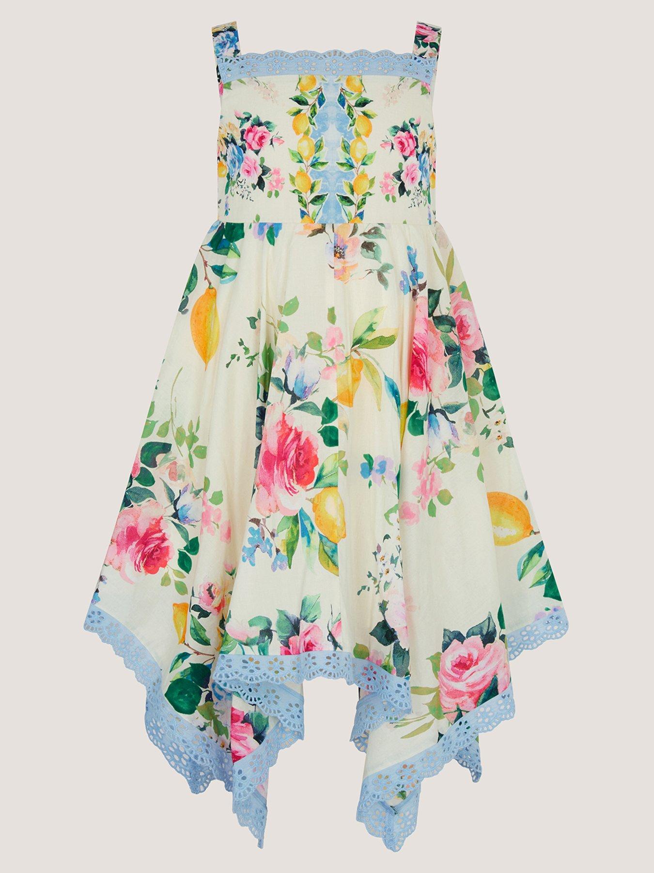 Monsoon Girls Lemon Amalfi Rose Dress - White