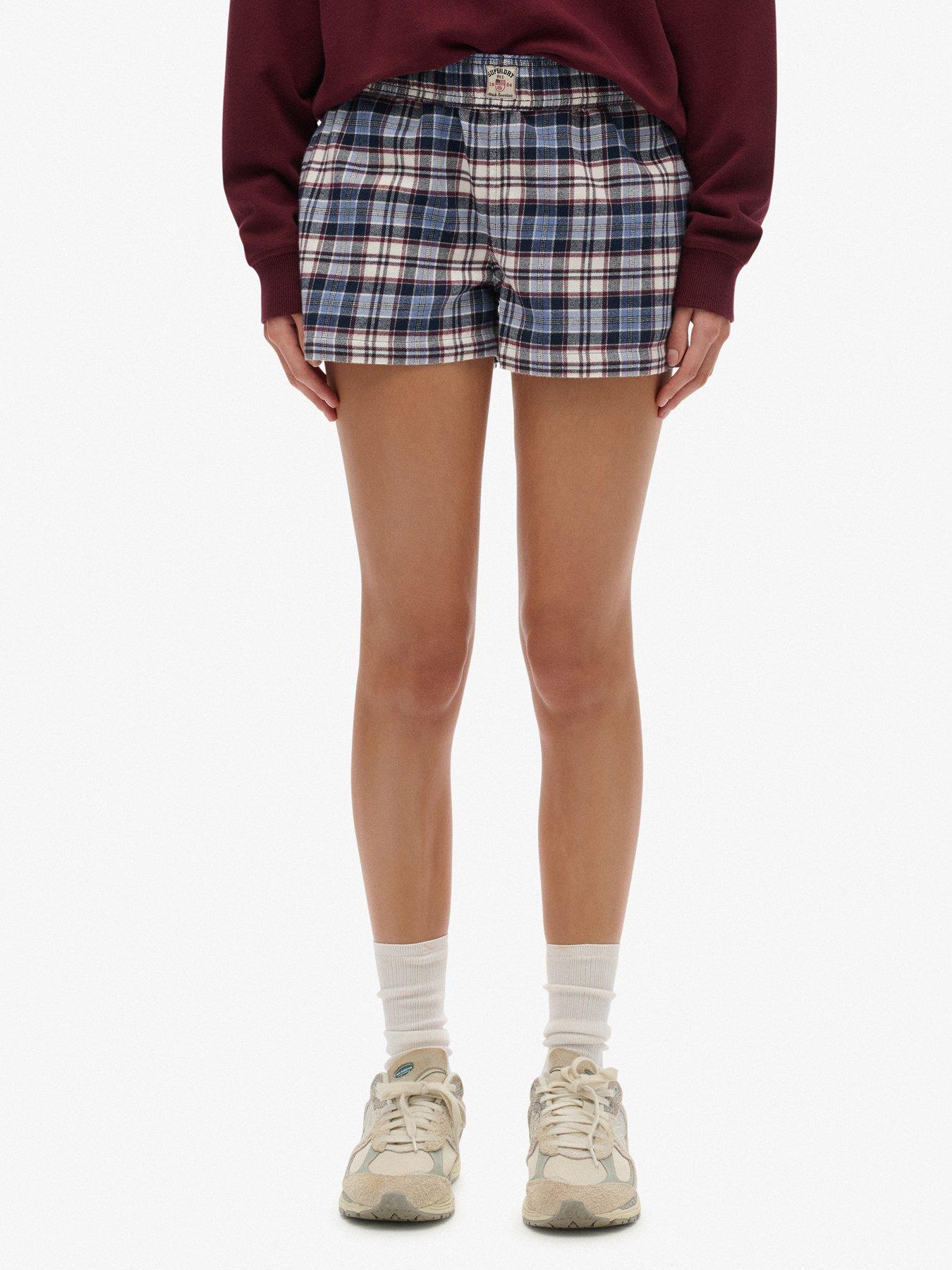 Superdry Cotton Check Elastic Shorts - Blue