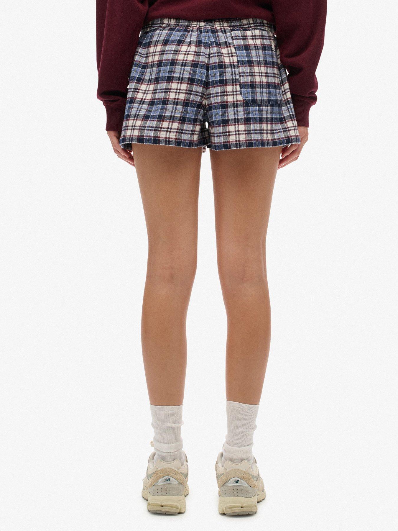 Image 2 of 7 of Superdry Cotton Check Elastic Shorts - Blue