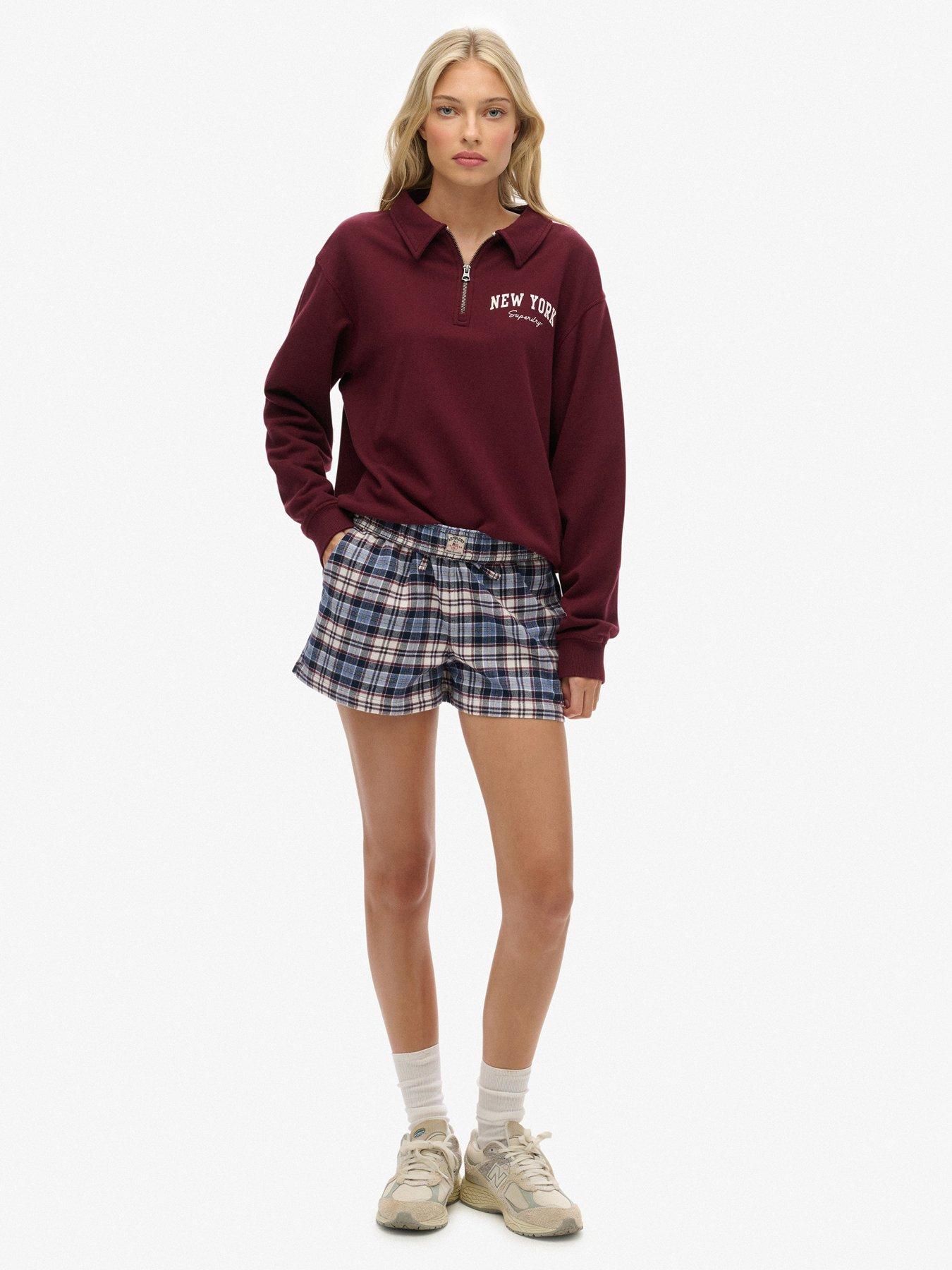 Image 3 of 7 of Superdry Cotton Check Elastic Shorts - Blue